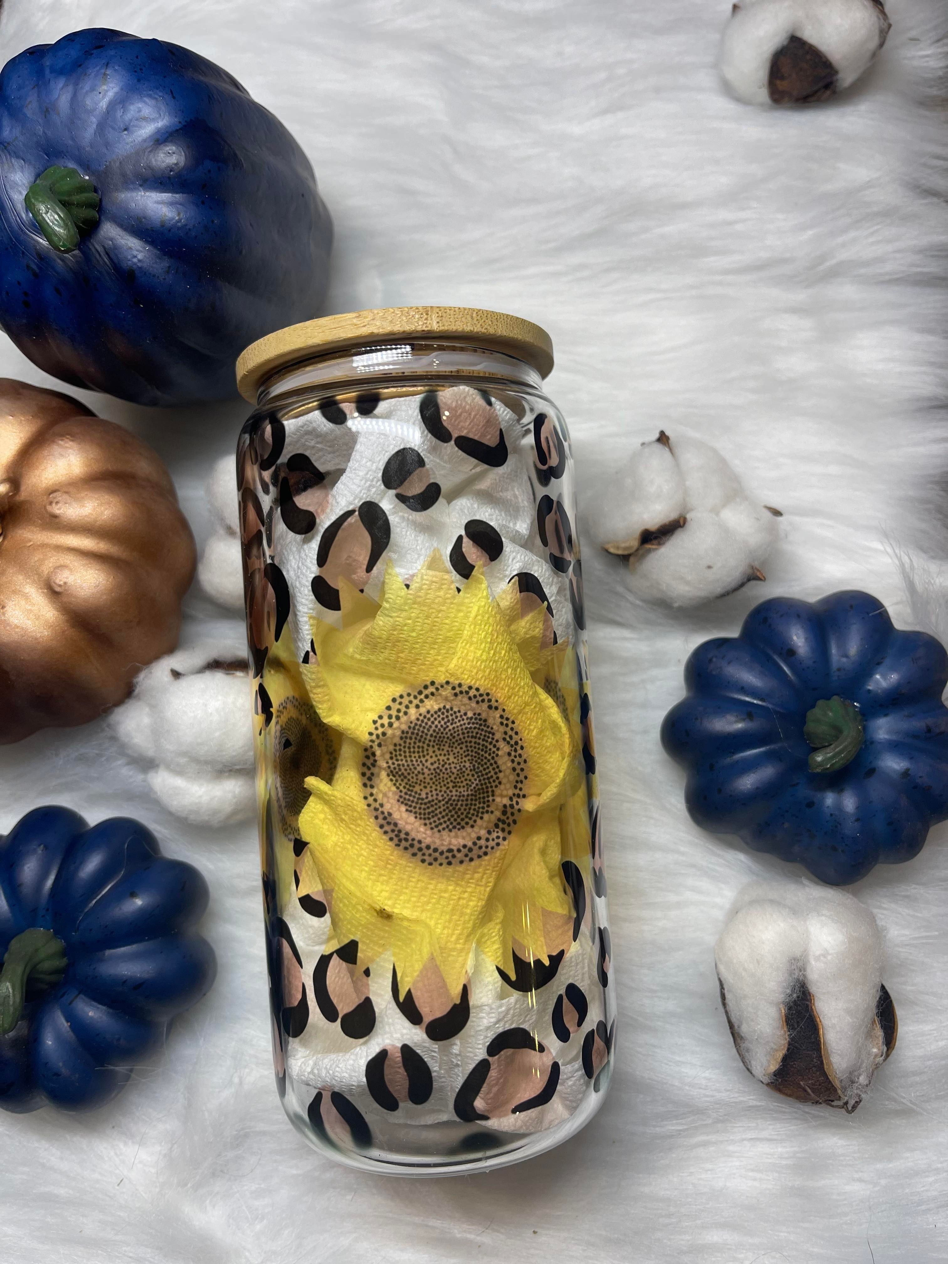 Sunflower with leopard print libbey glass