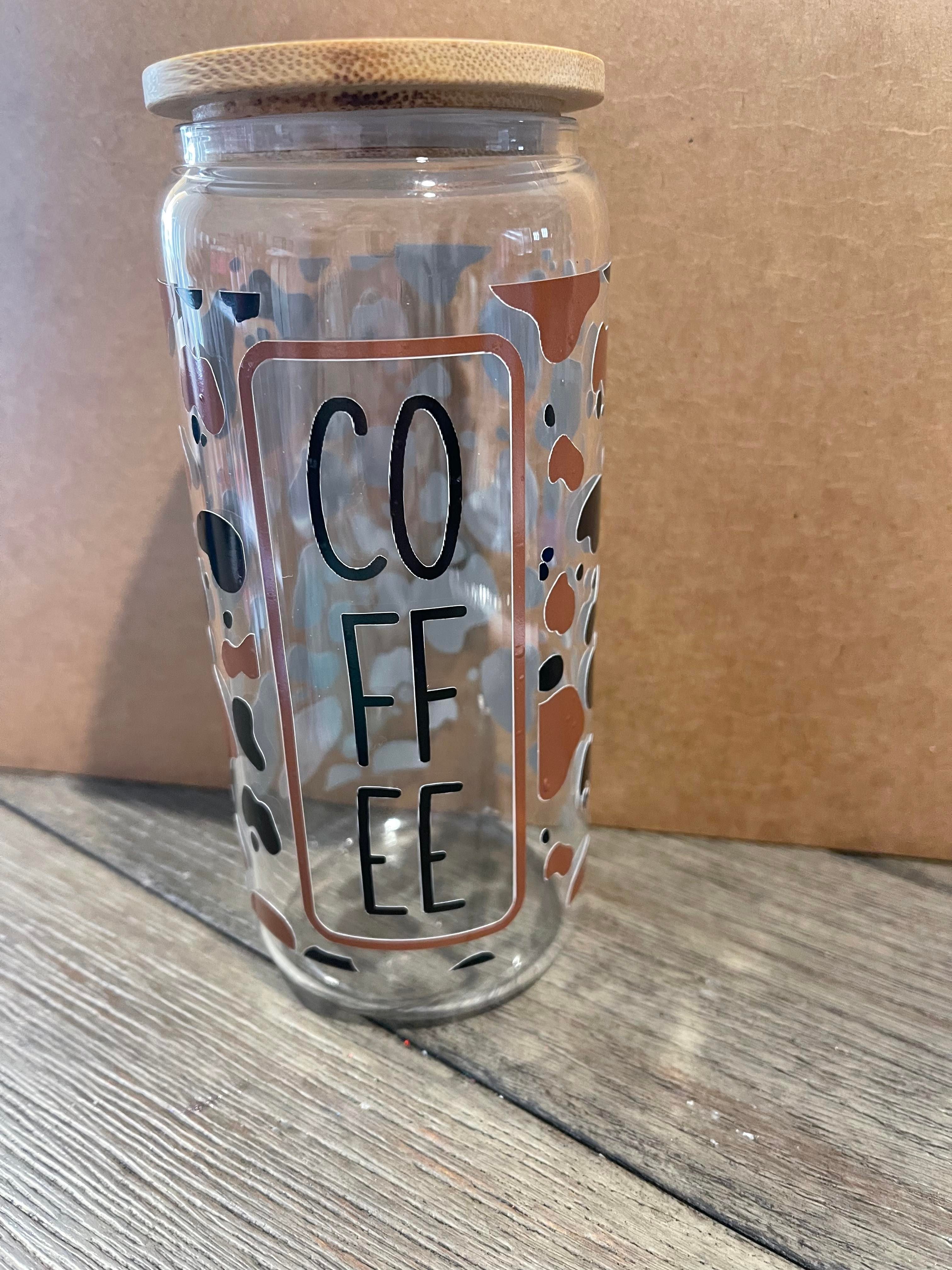 Coffee cow print glass