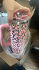 Leopard design engraved stainless steel insulated tumbler with lid and straw
