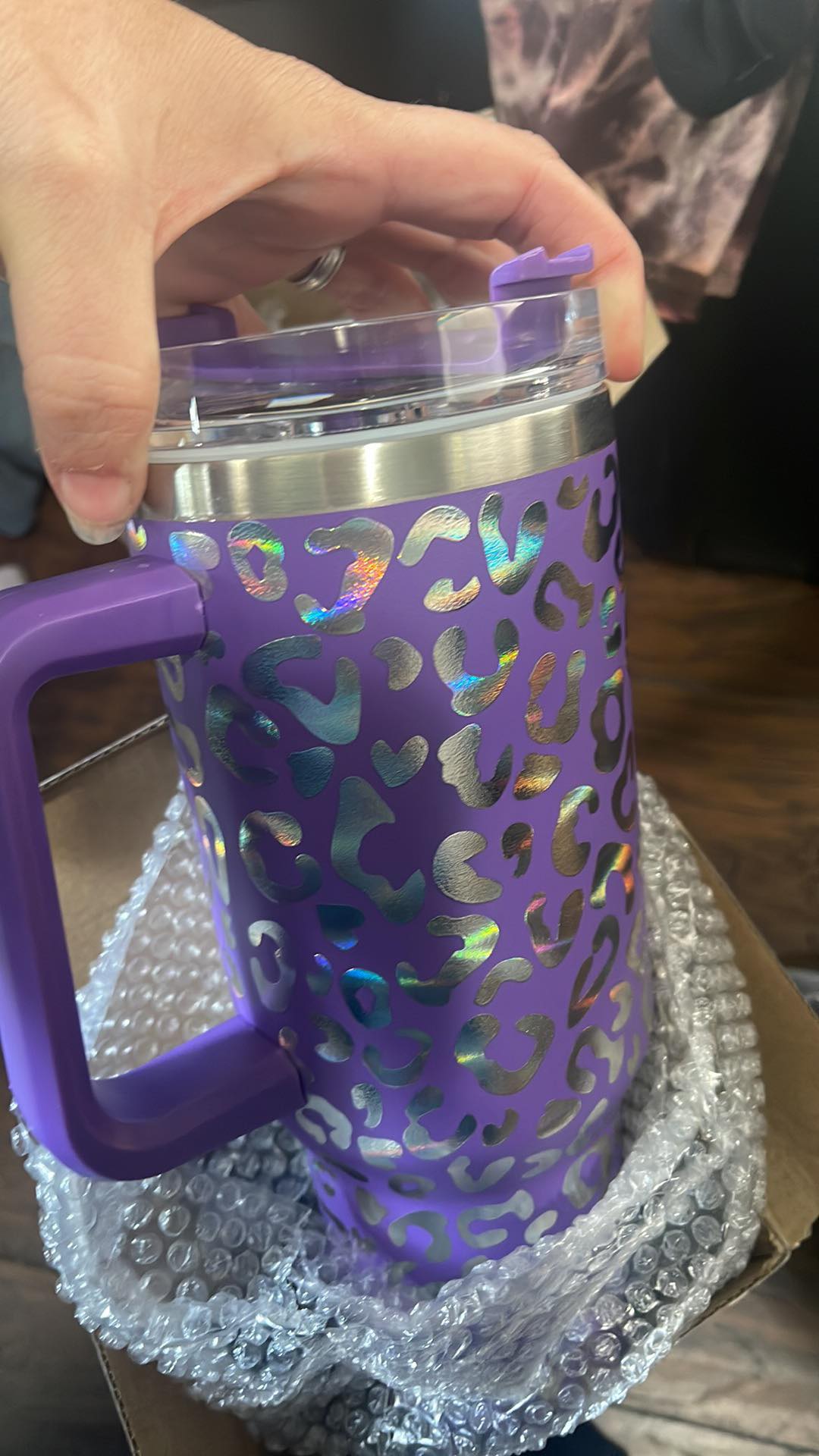 Leopard design engraved stainless steel insulated tumbler with lid and straw