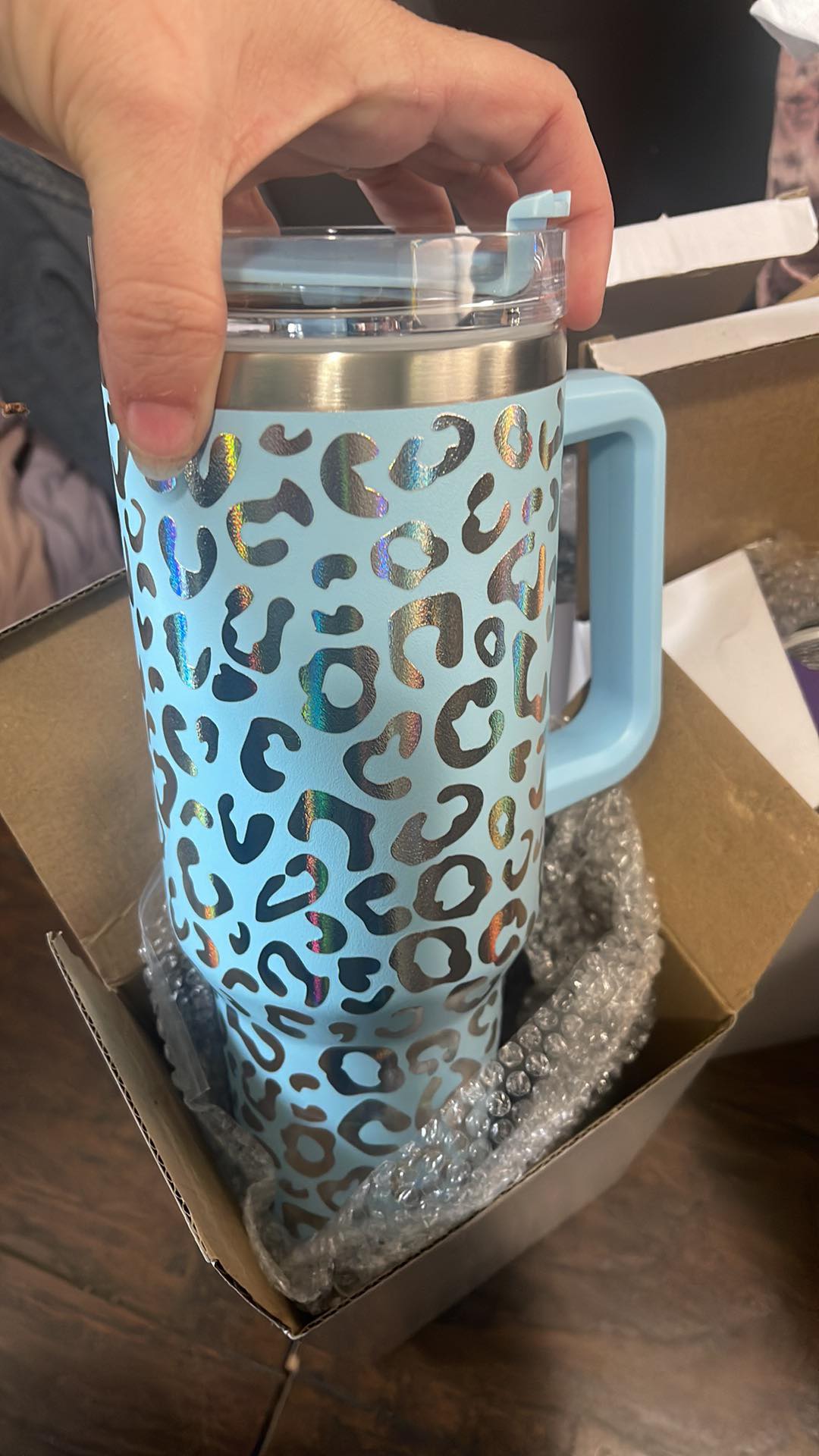 Leopard design engraved stainless steel insulated tumbler with lid and straw