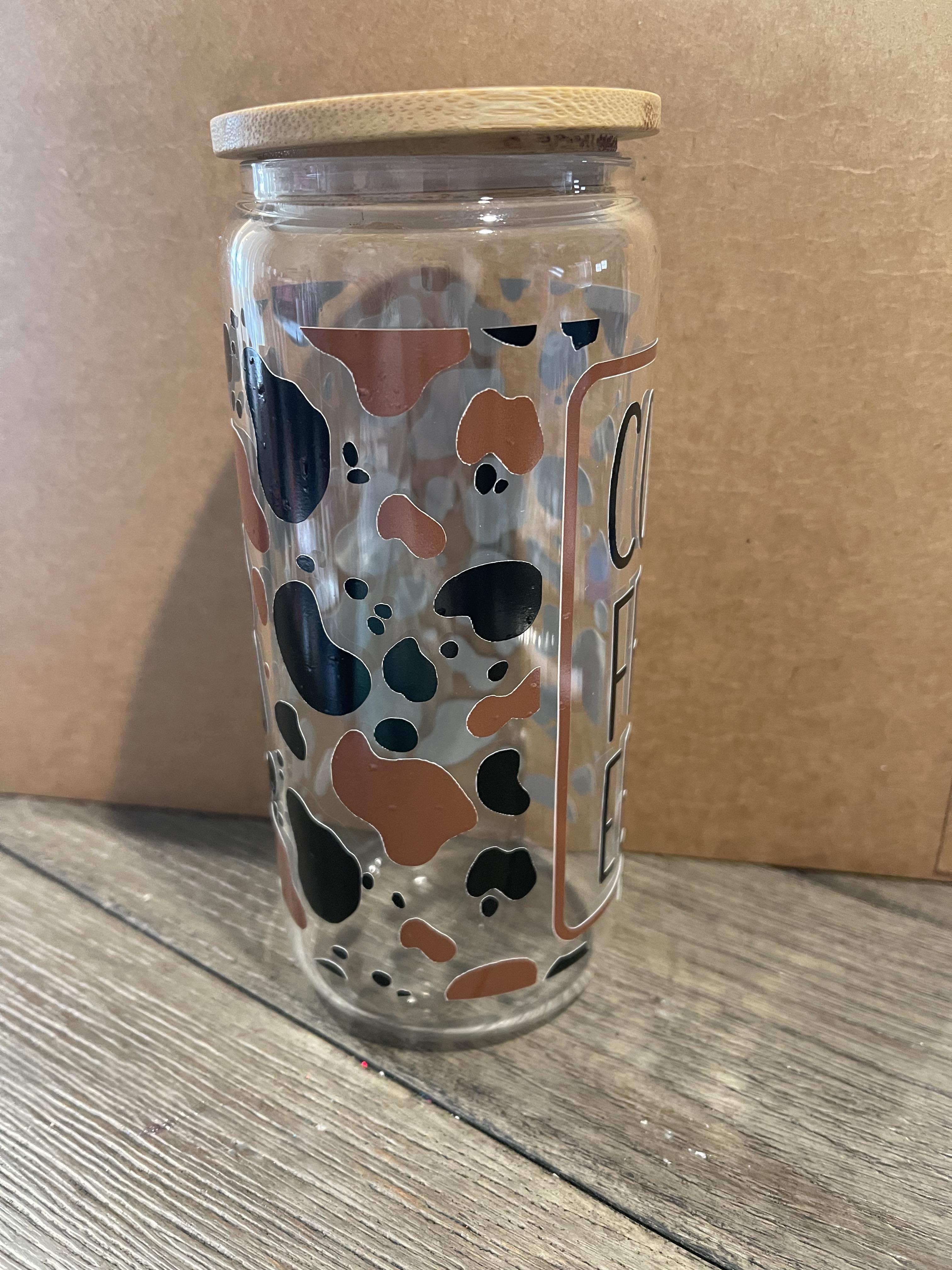 Coffee cow print glass