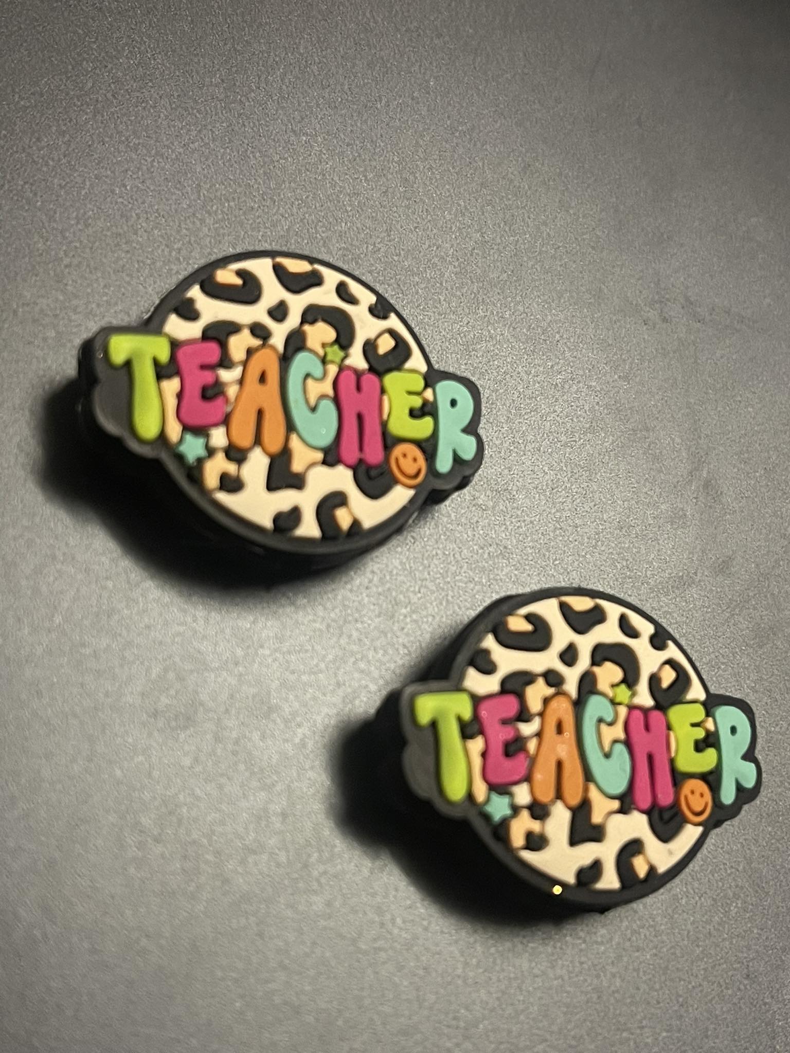 Teacher with leopard background silicone focal, for beadable items like pens