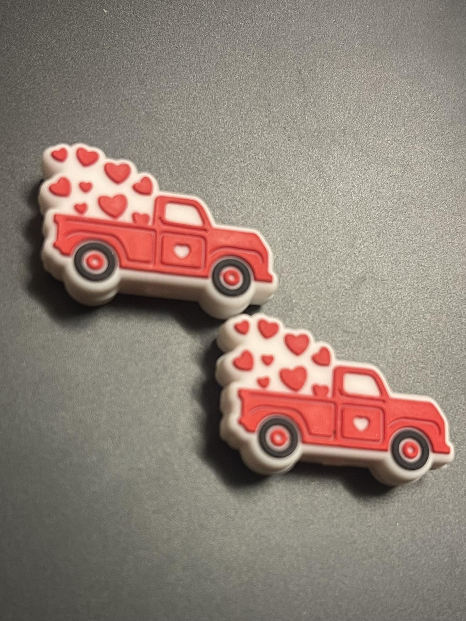 Red truck and hearts silicone focal, for beadable items like pens