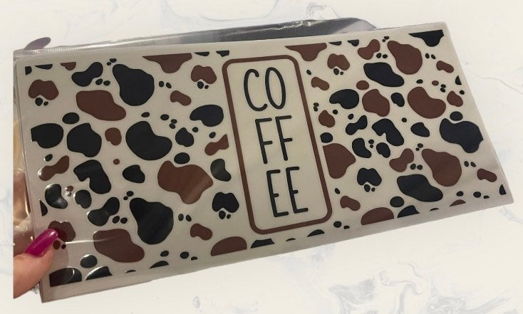 Cow pattern coffee UV transfer, 16 oz libby size