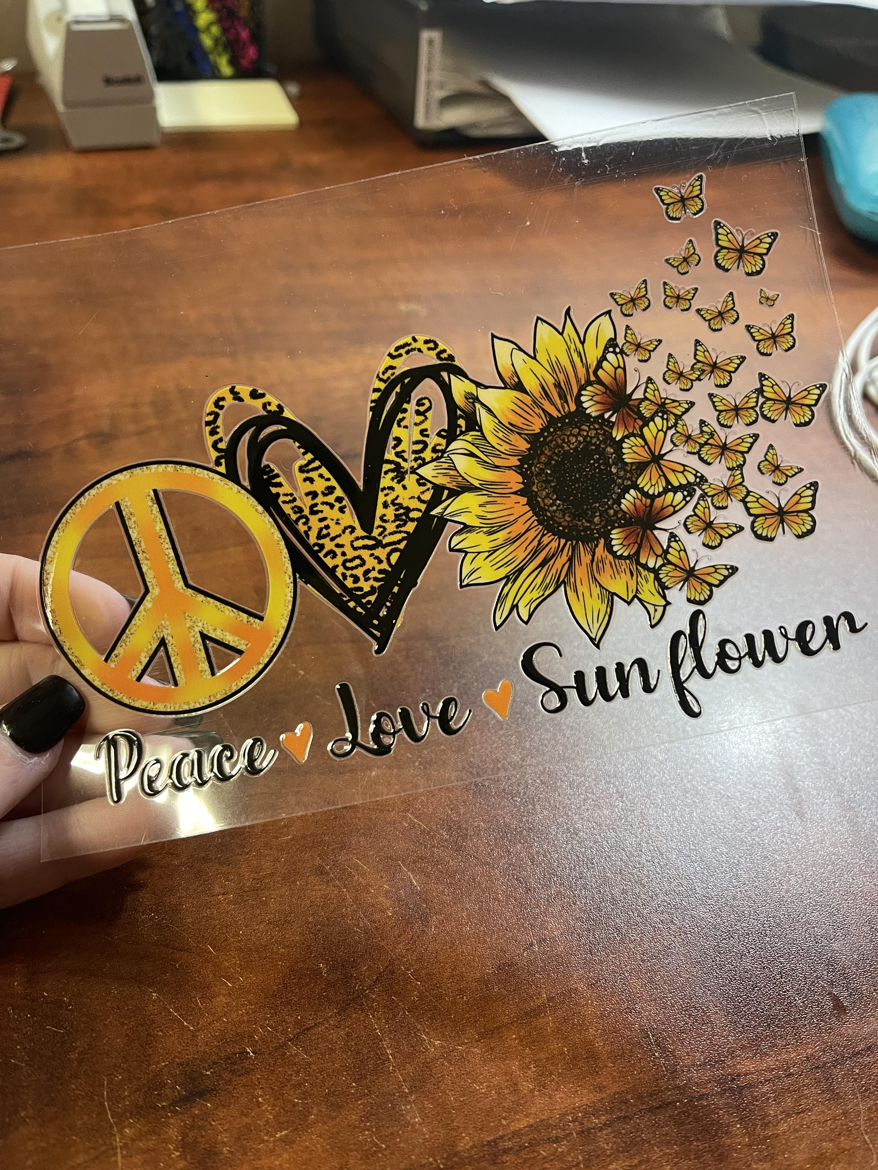 Peace love sunflower decal, uv dtf