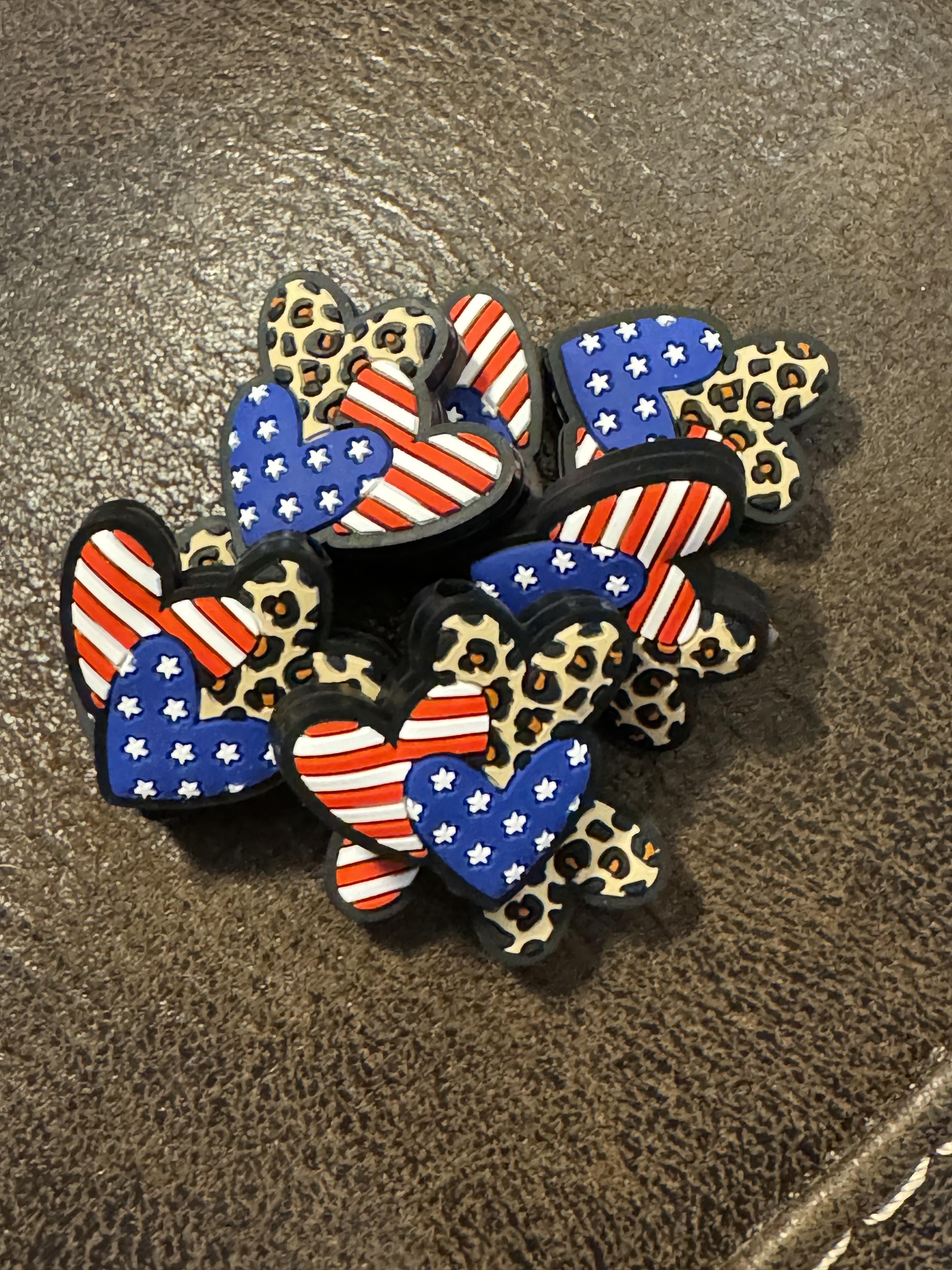 USA flag and leopard hearts silicone focal for beadable items