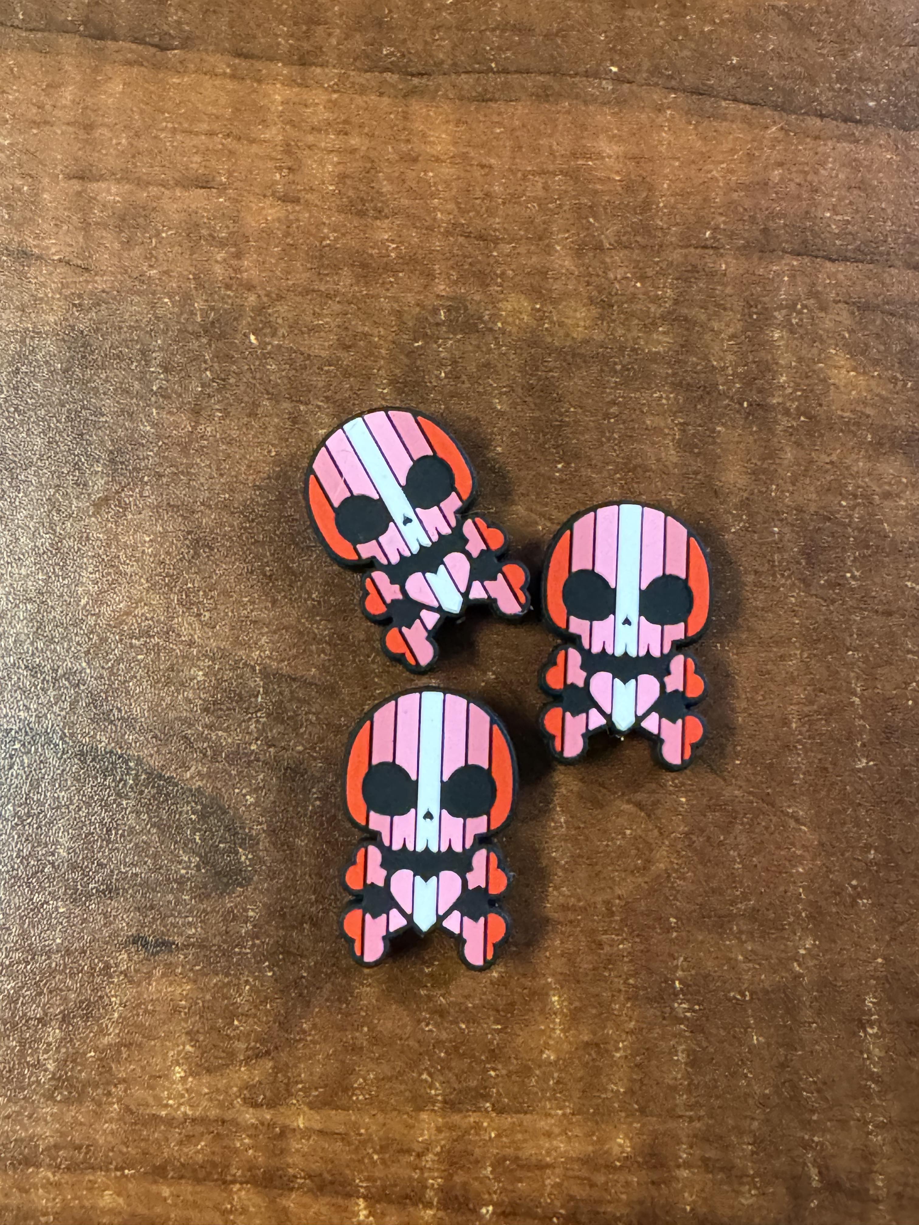 Pink valentine skull silicone focal, for beadable items like pens