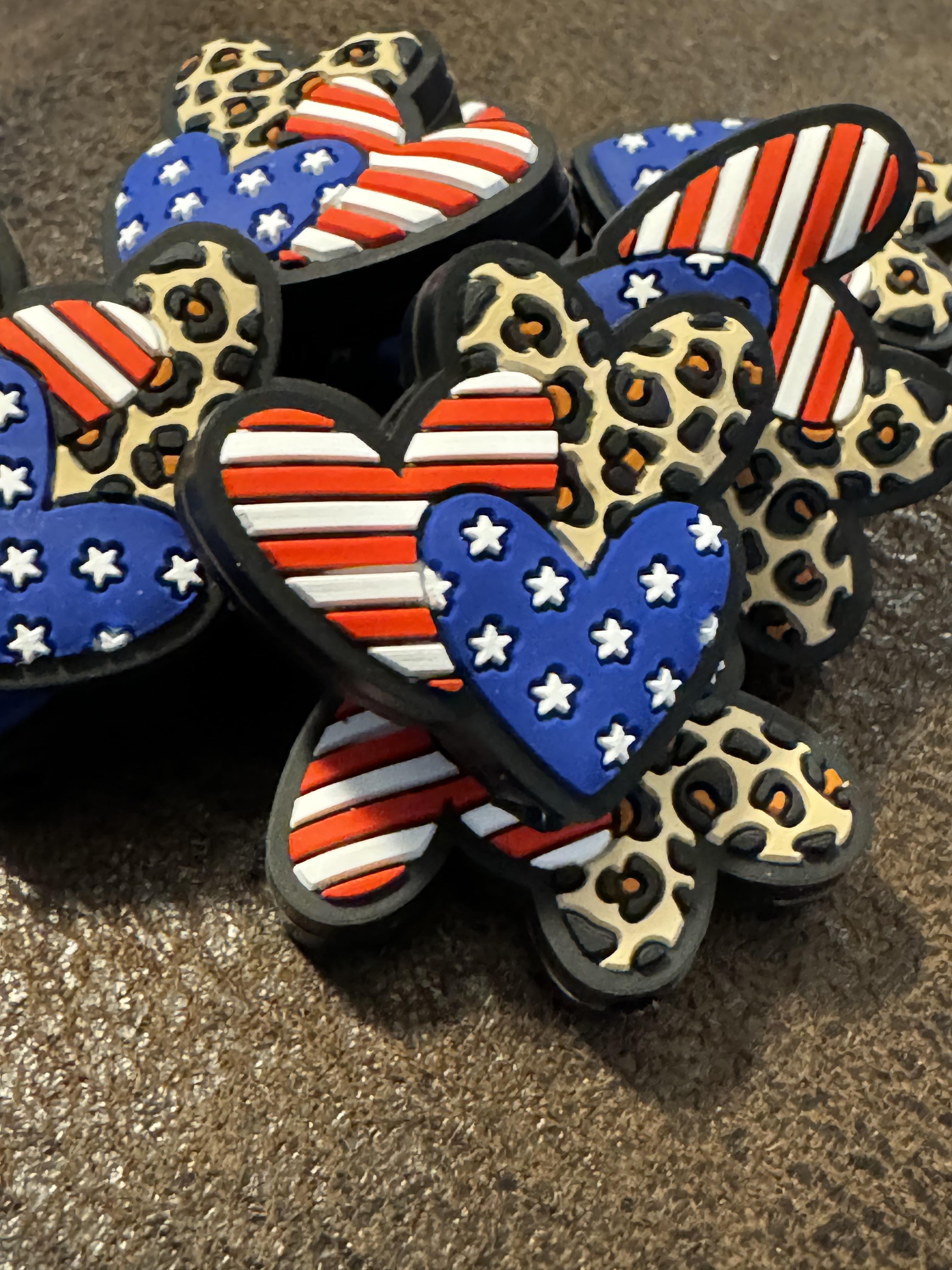 USA flag and leopard hearts silicone focal for beadable items