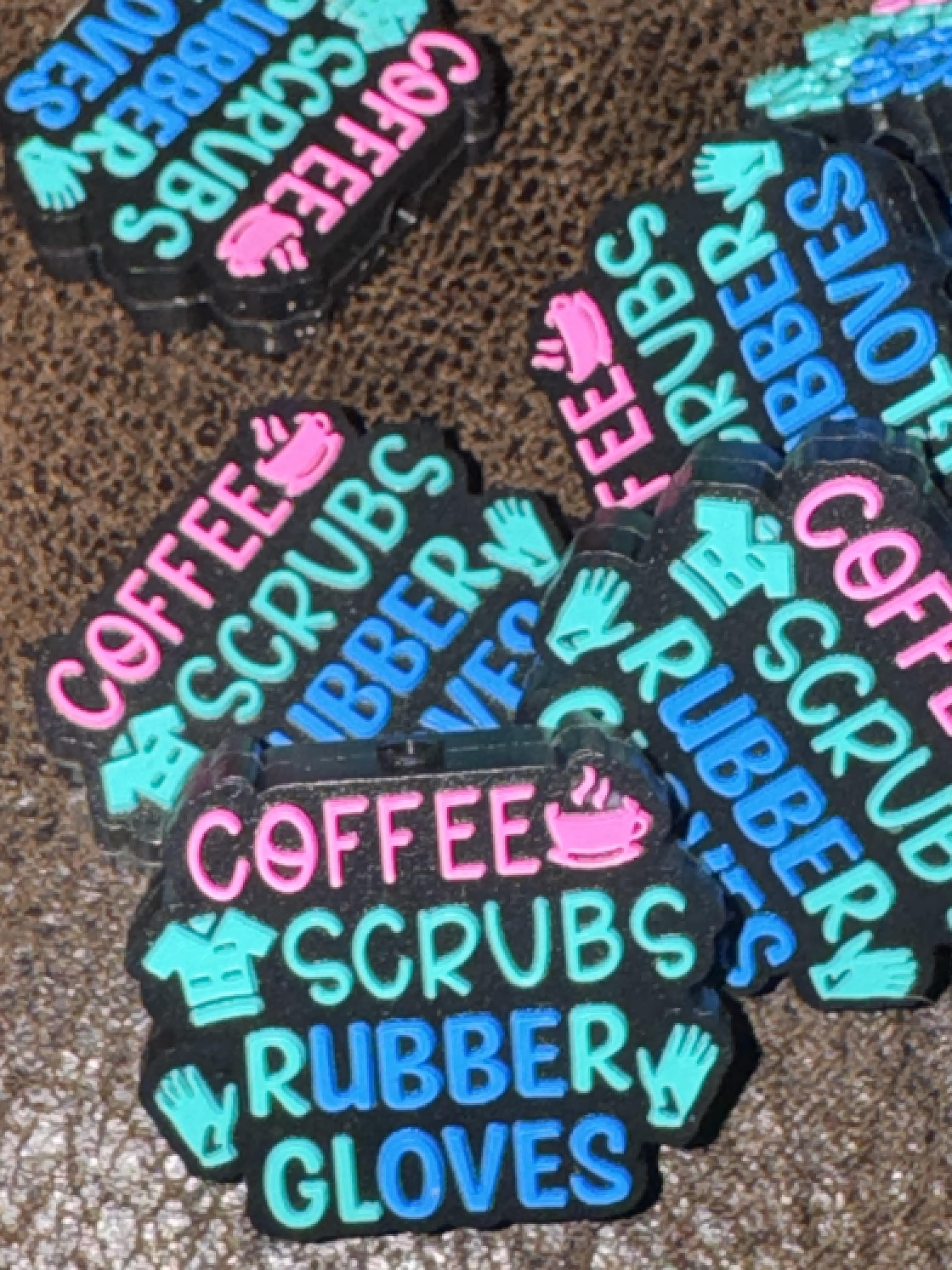 Coffee, scrubs and rubber gloves silicone focal, for beadable items like pens