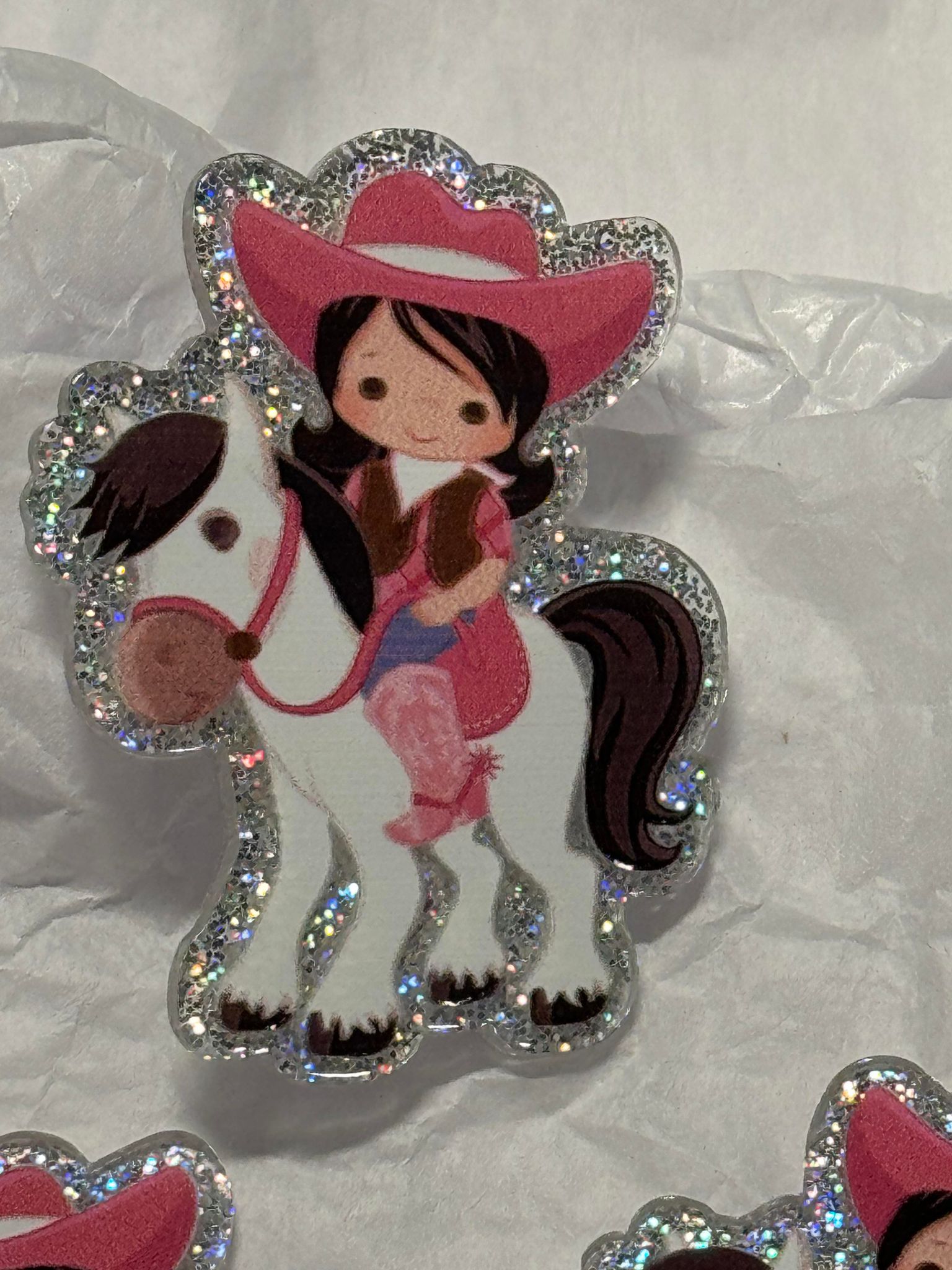 Cowgirl, acrylic piece, for badges, pens, earrings etc