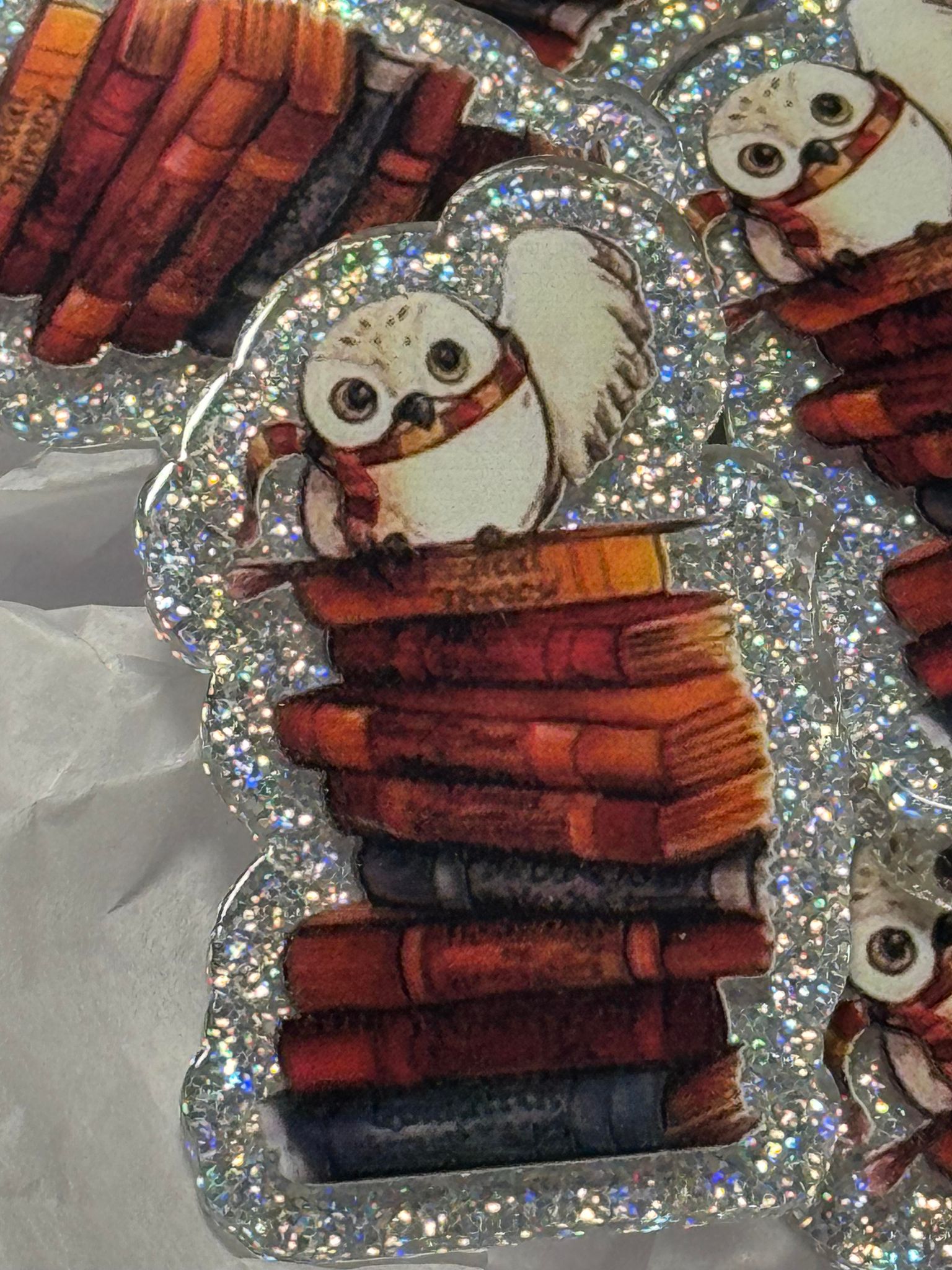 Owl books, acrylic piece, for badges, pens, earrings etc