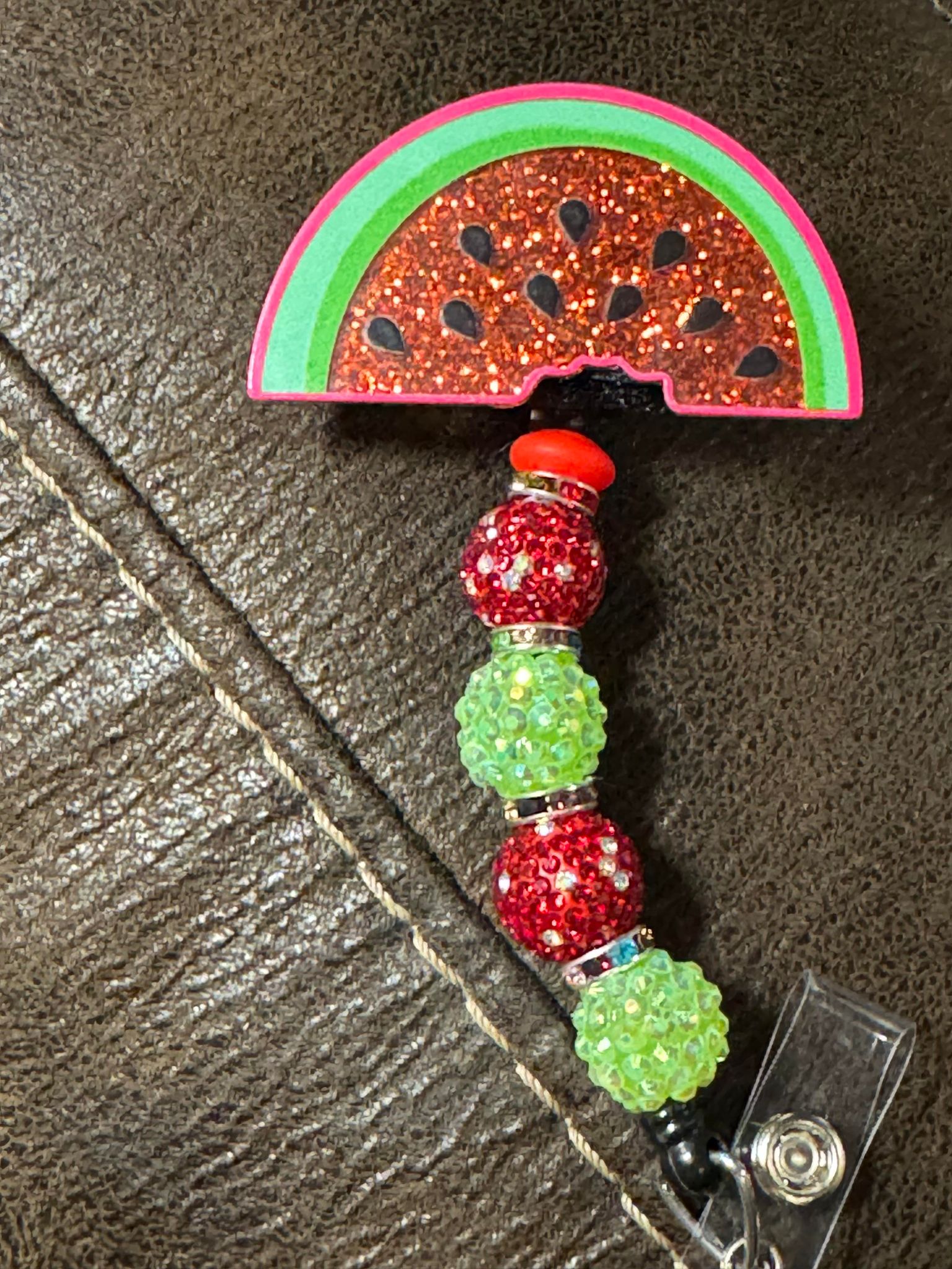 Watermelon badge reel with retractable badge clip , removeable acrylic/change design