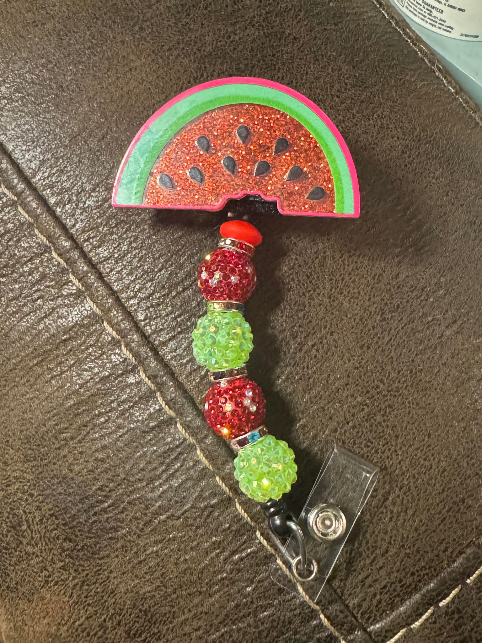 Watermelon badge reel with retractable badge clip , removeable acrylic/change design