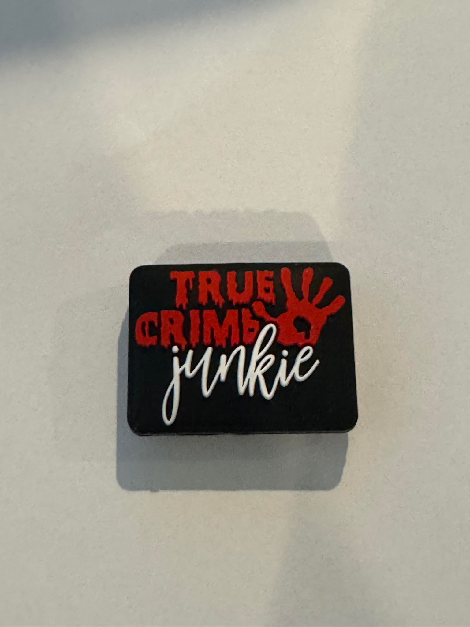 True crime junkie silicone focal, for beadable items like pens