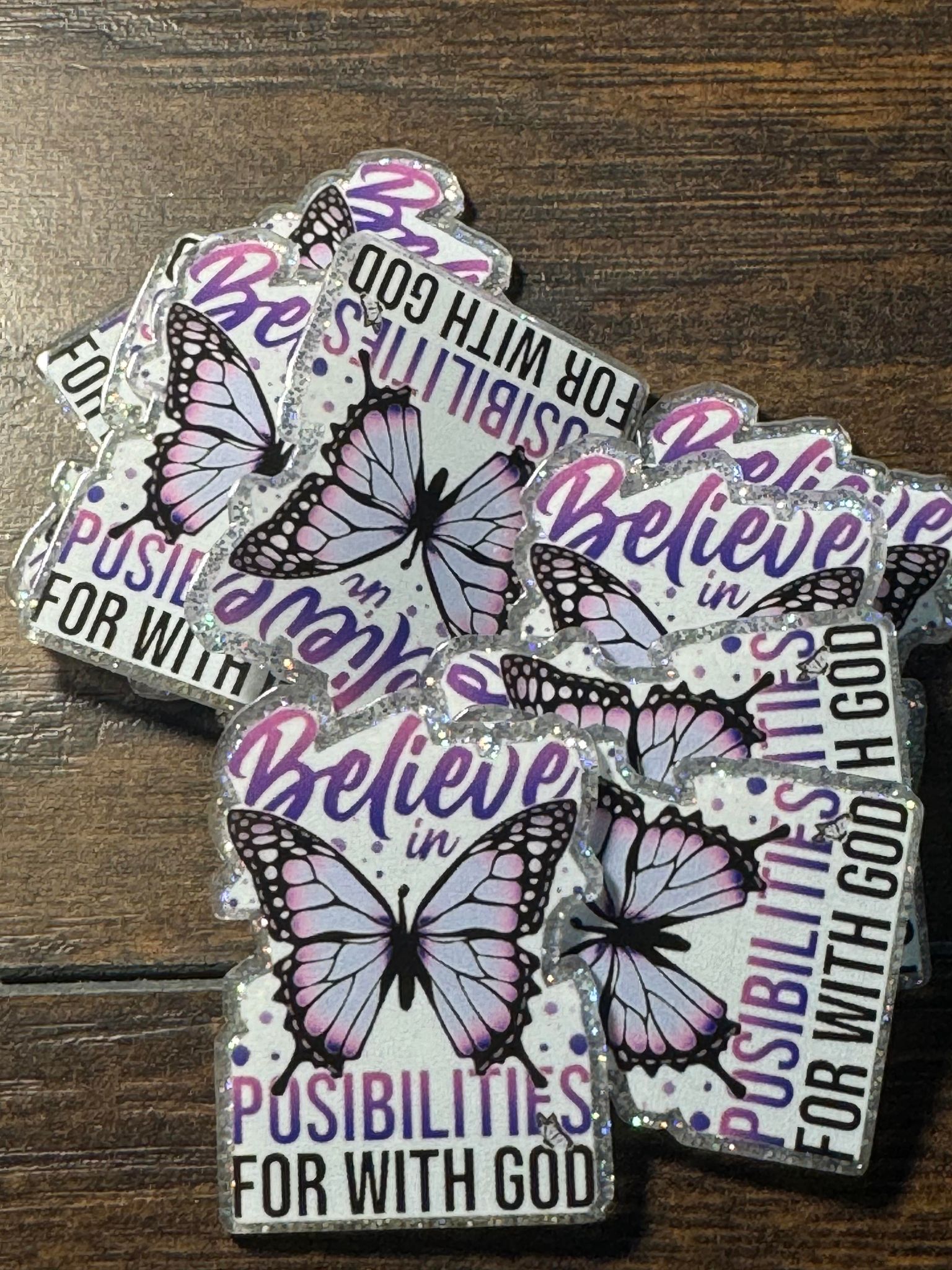 Believe butterfly, acrylic piece, for badges, pens, earrings etc