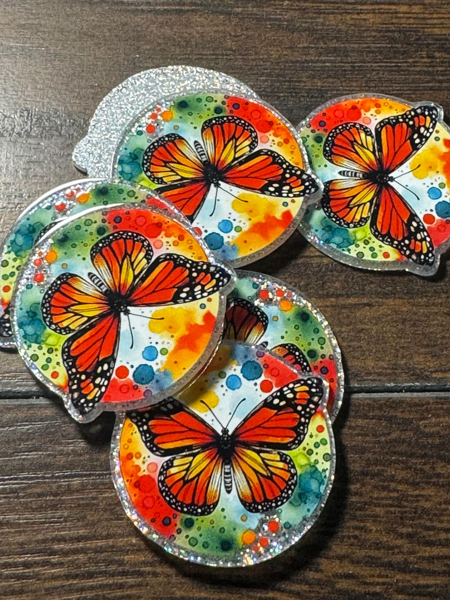 Monarch butterfly, acrylic piece, for badges, pens, earrings etc