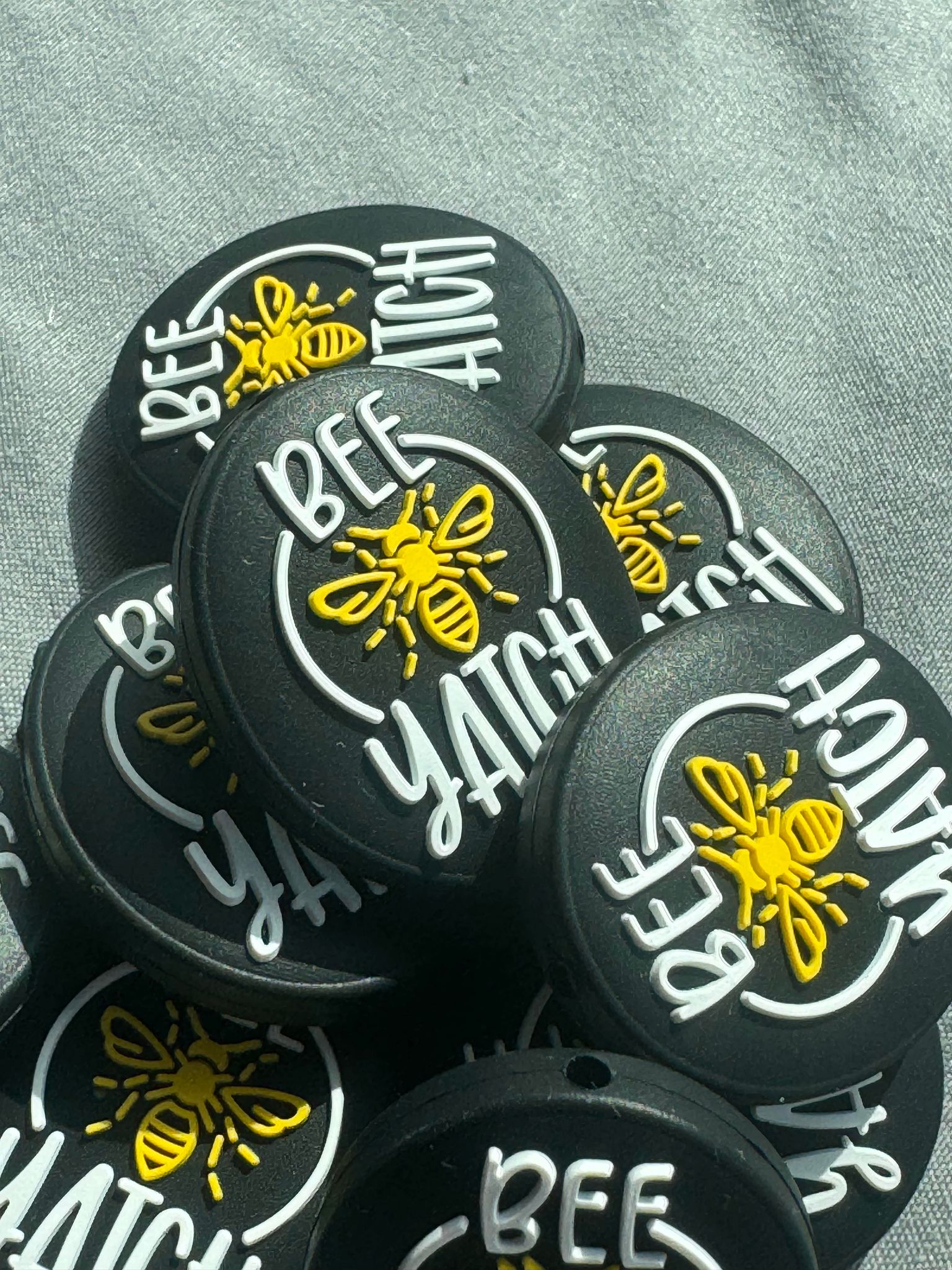 Bee-yatch silicone focal, for beadable items like pens