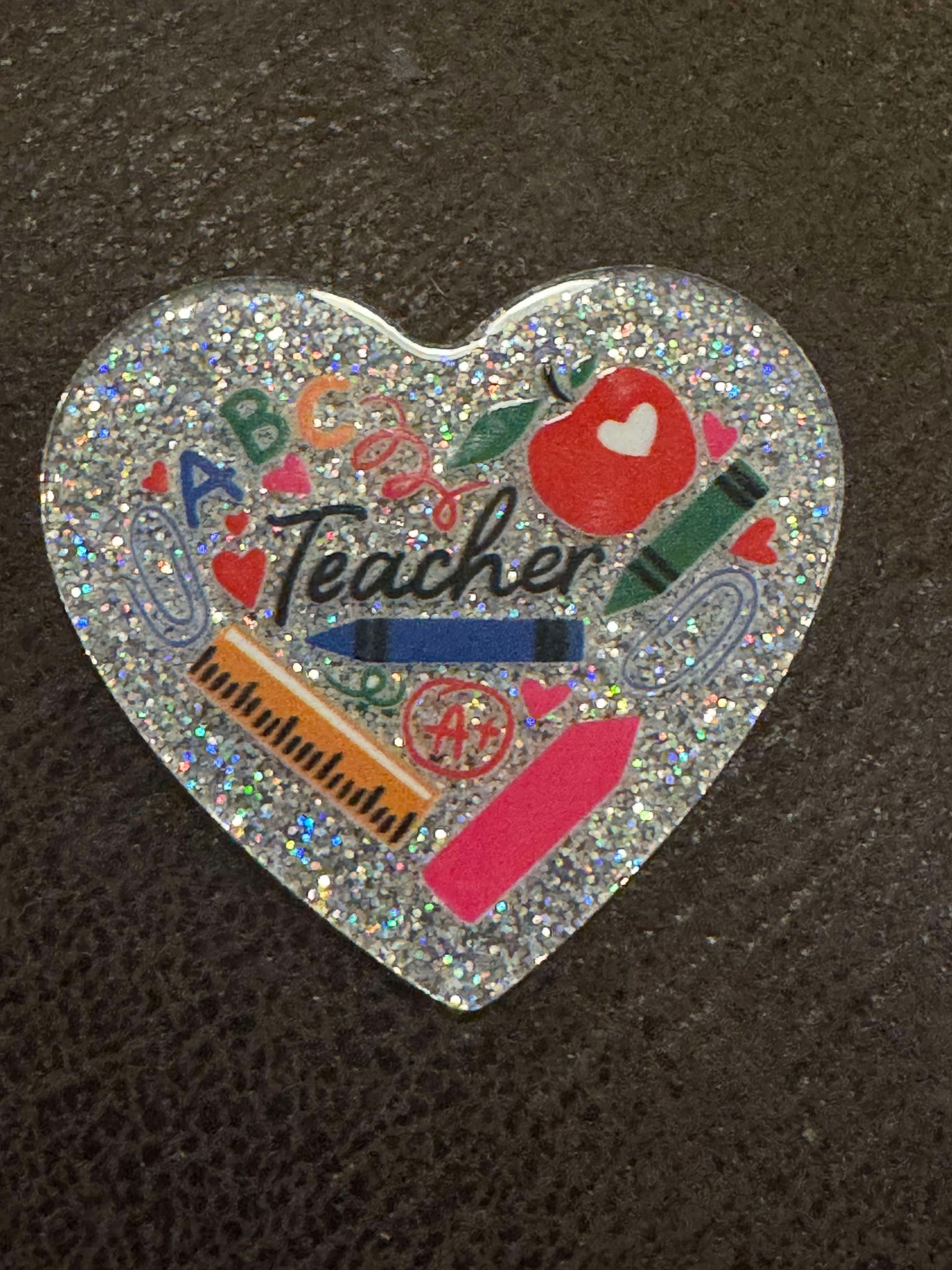 Teacher heart, flatback acrylic piece, for badges, pens, earrings etc