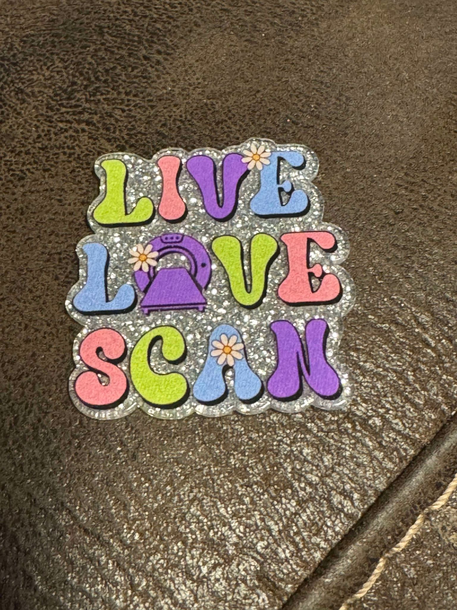 Live love scan, flatback acrylic piece, for badges, pens, earrings etc