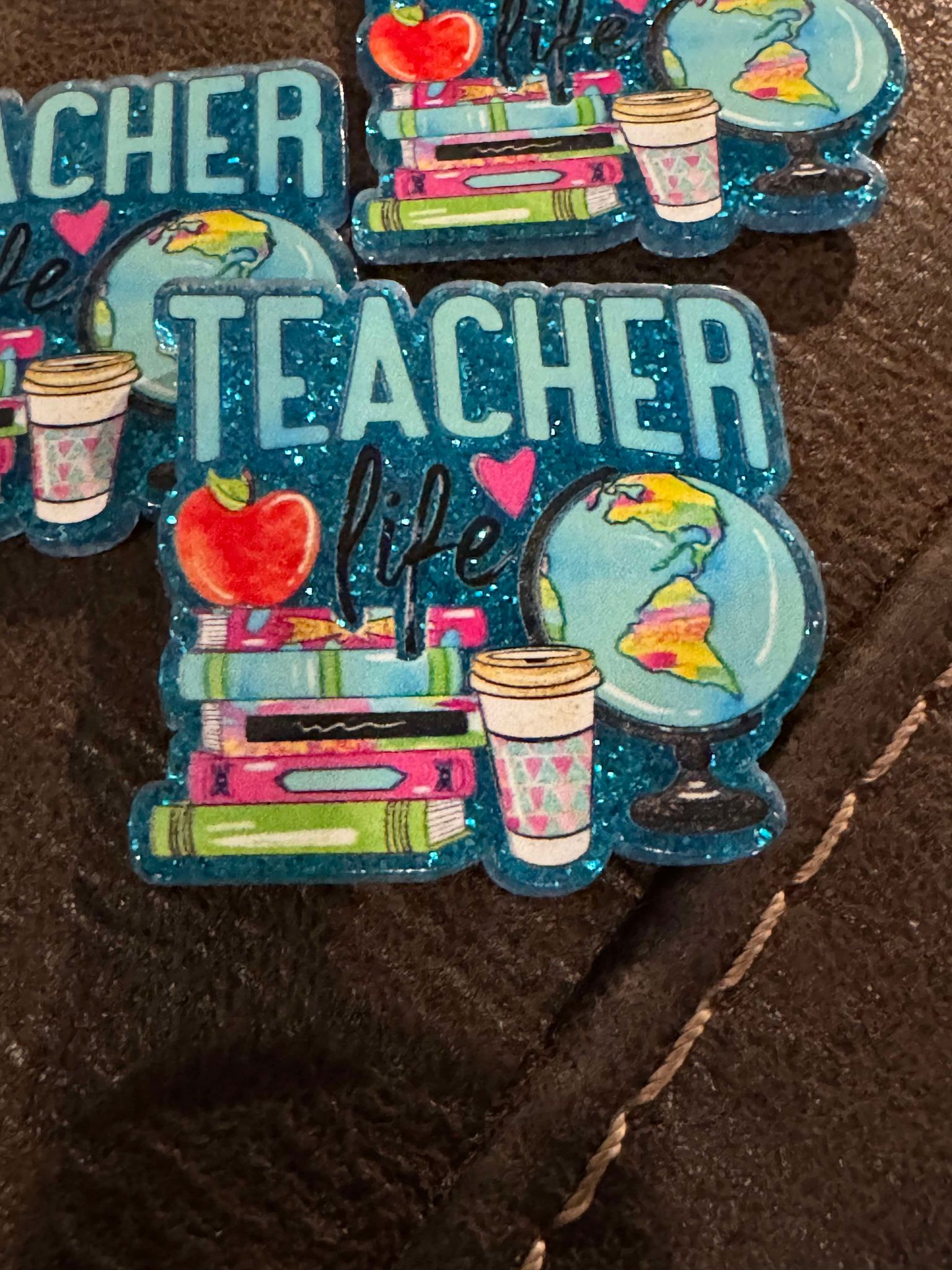 Teacher life globe, apple, coffee, acrylic piece, for badges, pens, earrings etc