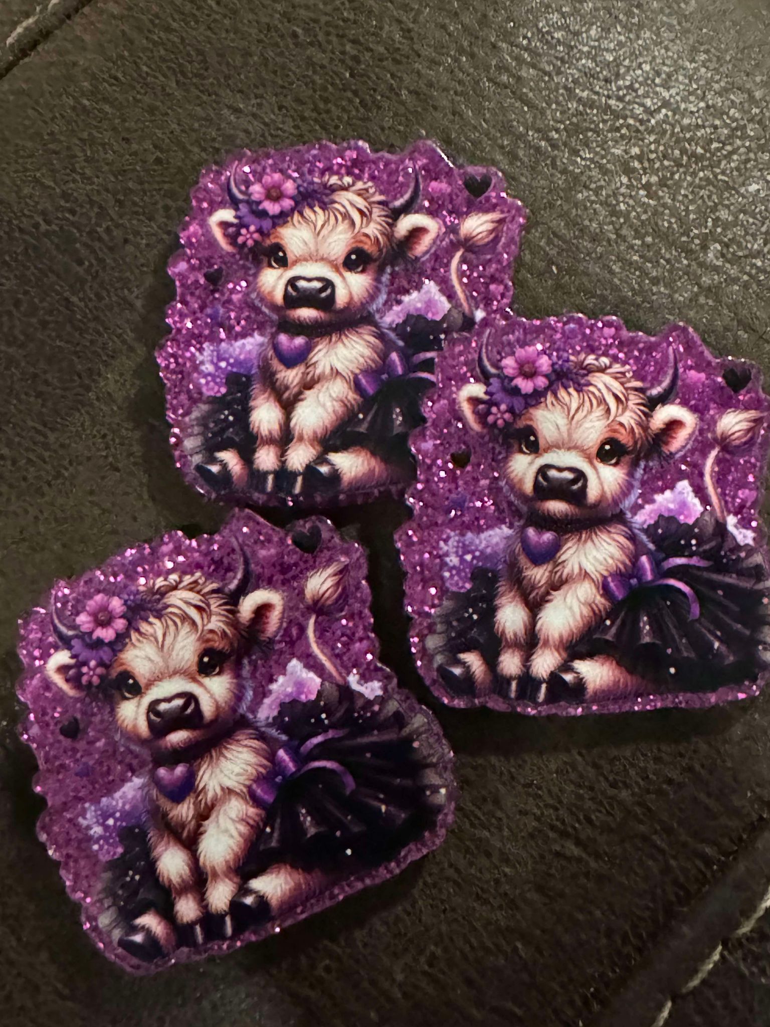 Purple cow glitter, acrylic piece, for badges, pens, earrings etc