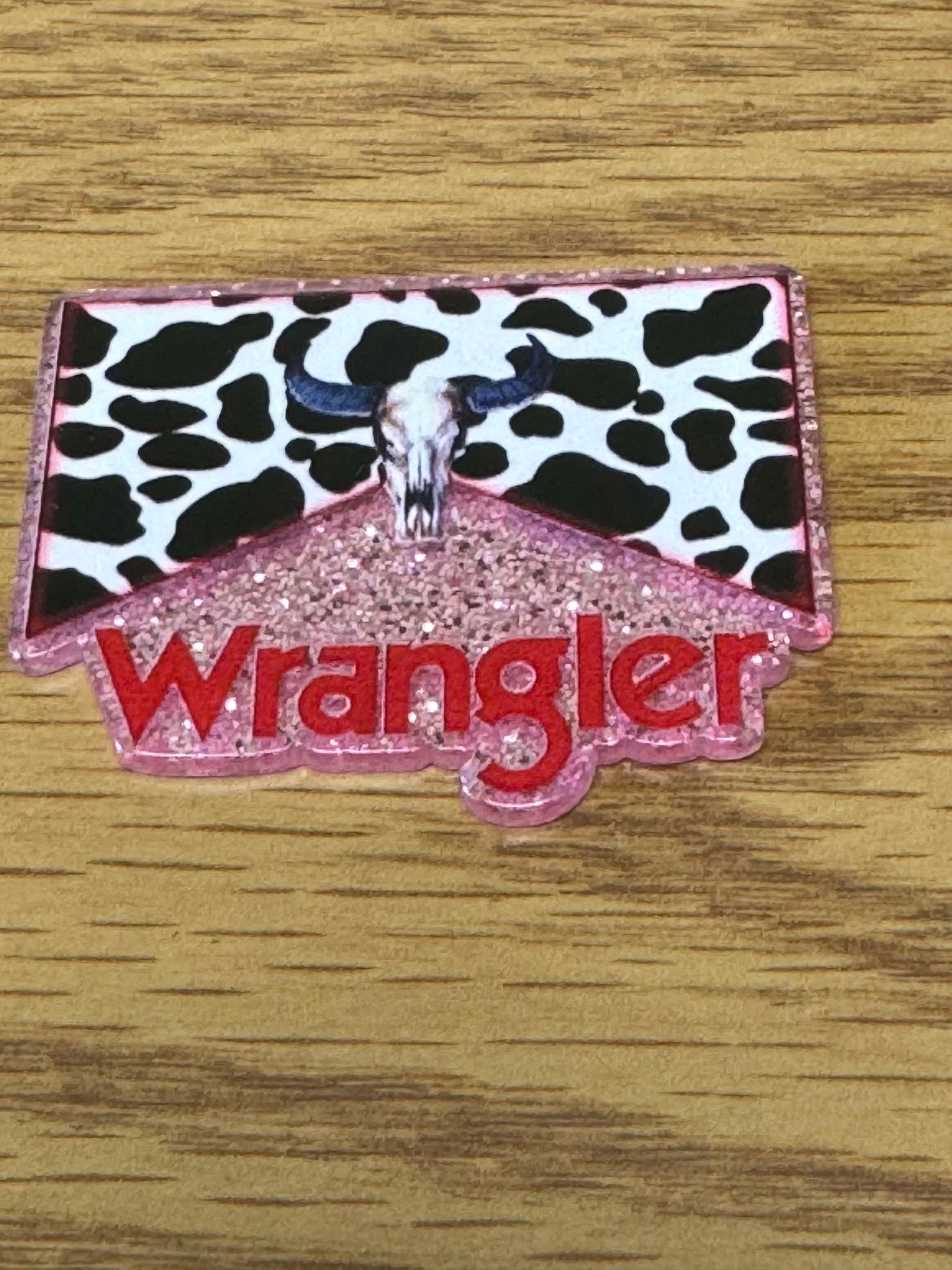 Wrang-ler cow pattern, acrylic piece, for badges, pens, earrings etc