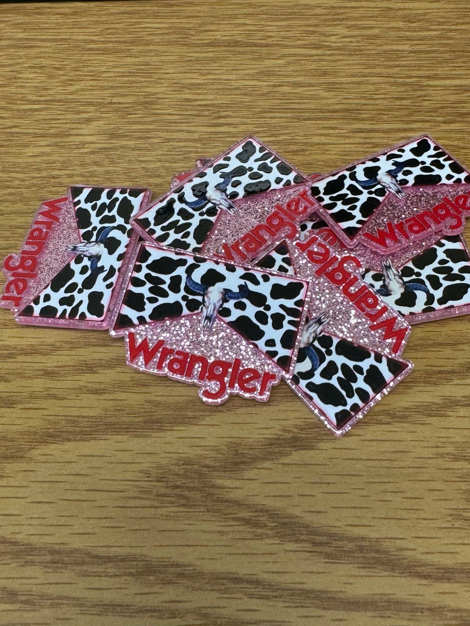 Wrang-ler cow pattern, acrylic piece, for badges, pens, earrings etc