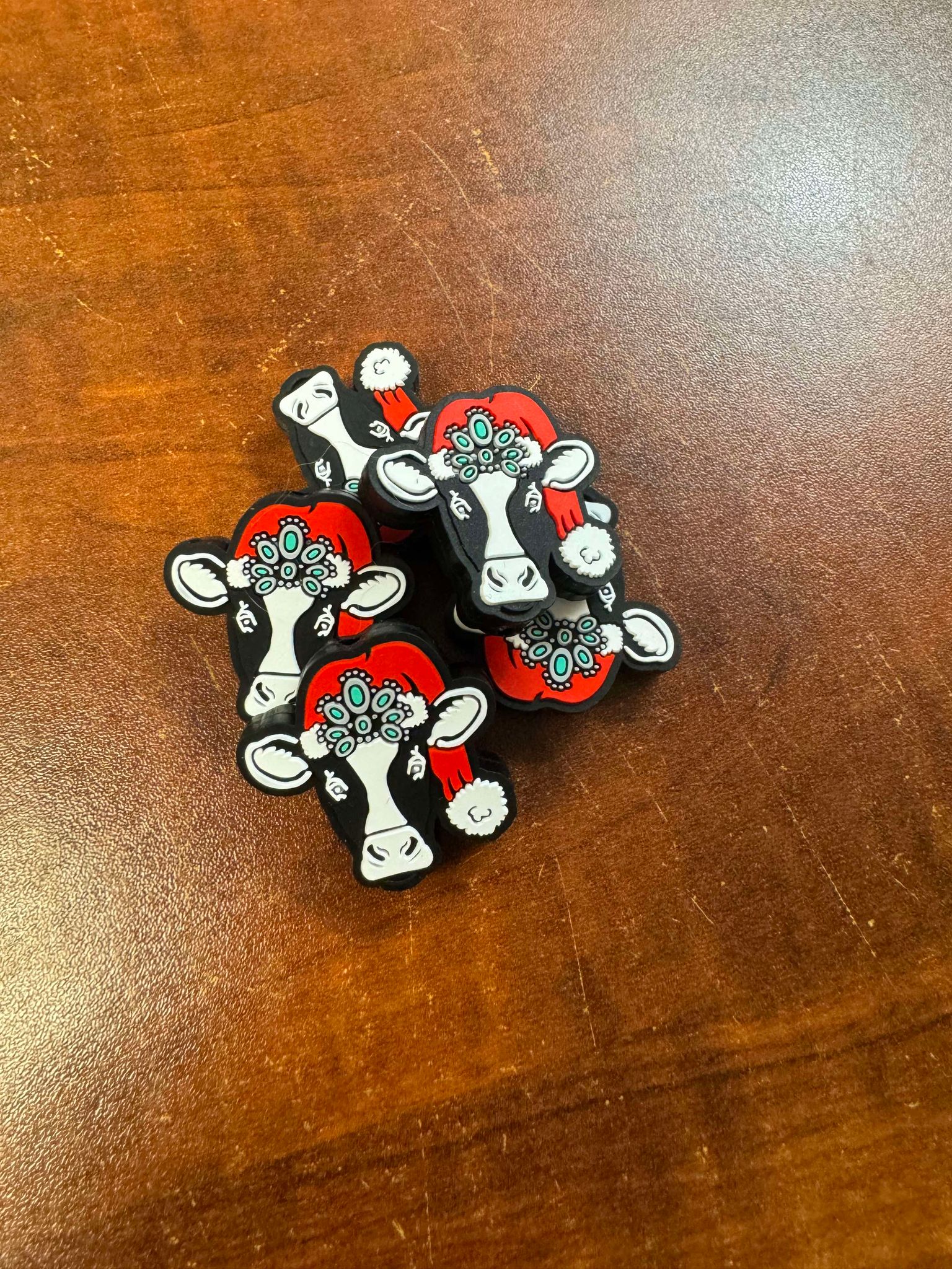 Christmas cow with hat focal for beadable items