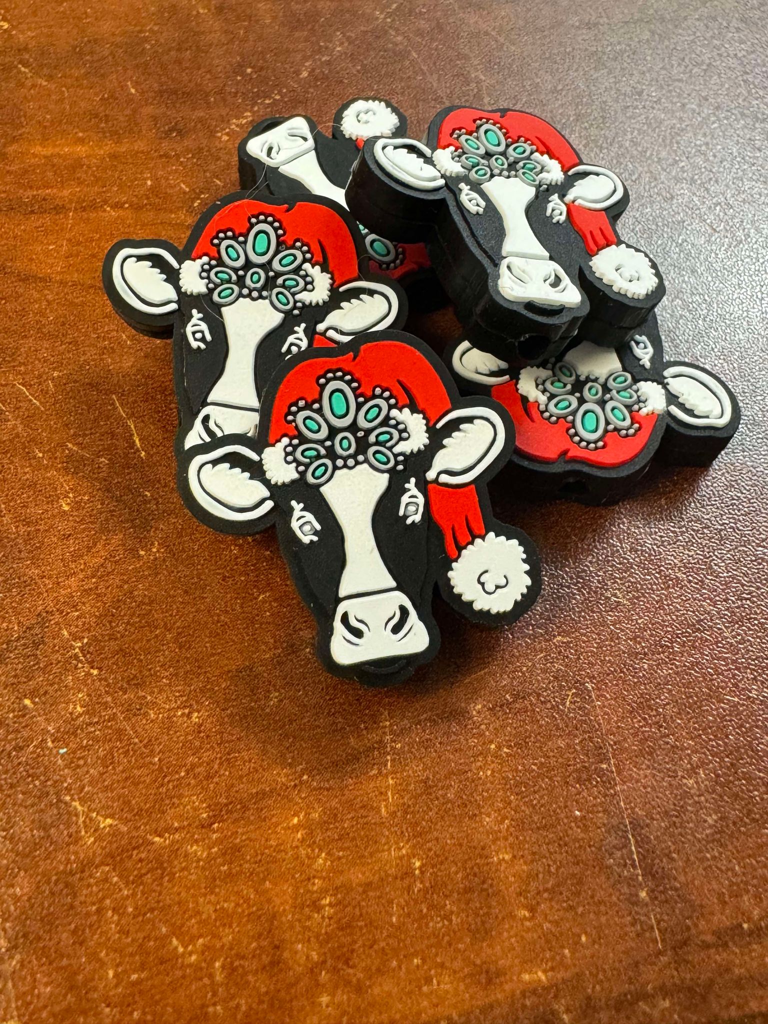 Christmas cow with hat focal for beadable items