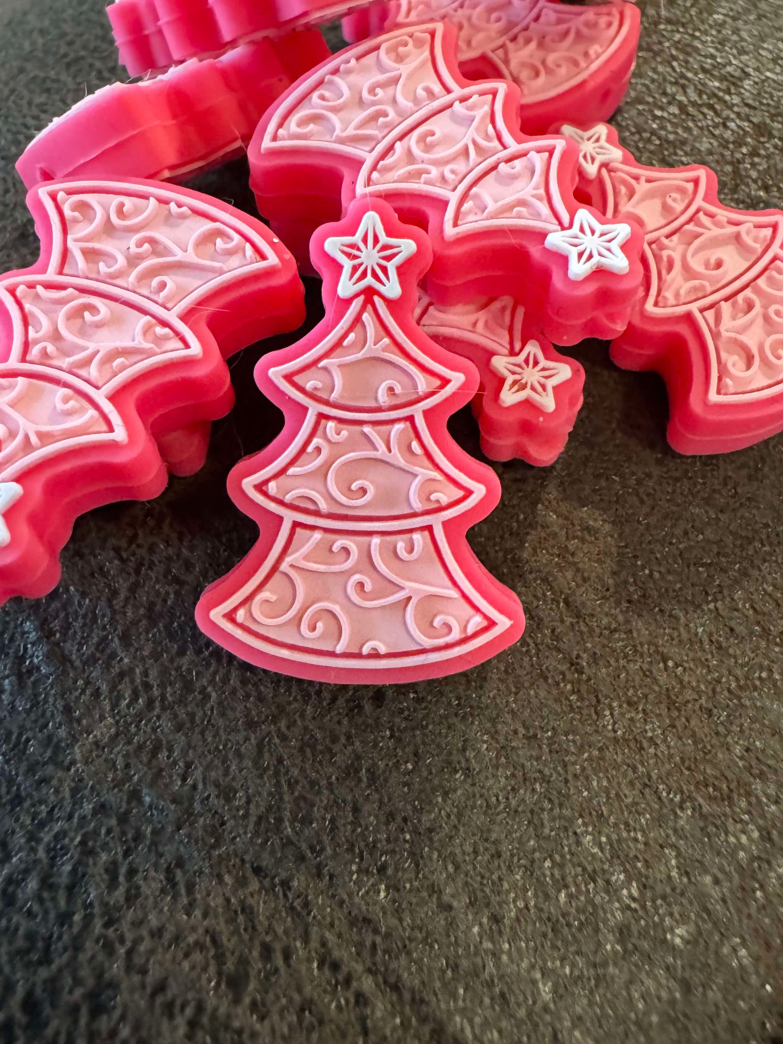 Pink Christmas tree with white star silicone focal for beadable items