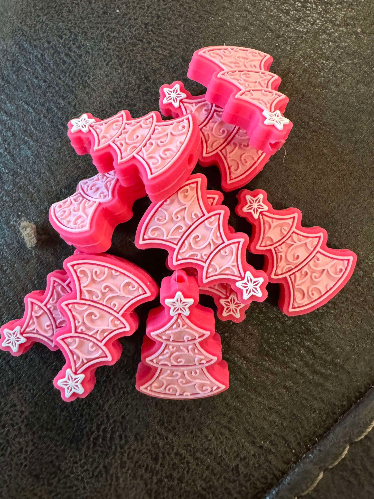 Pink Christmas tree with white star silicone focal for beadable items
