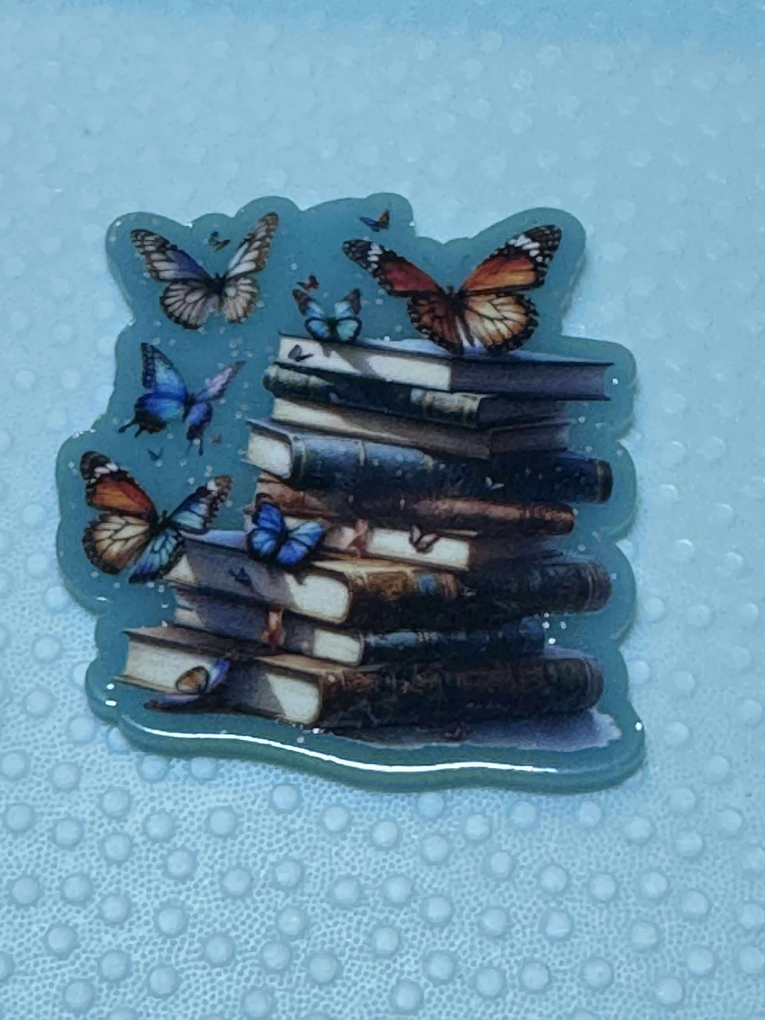 Books with butterflies acrylic piece, for badges, pens, earrings etc