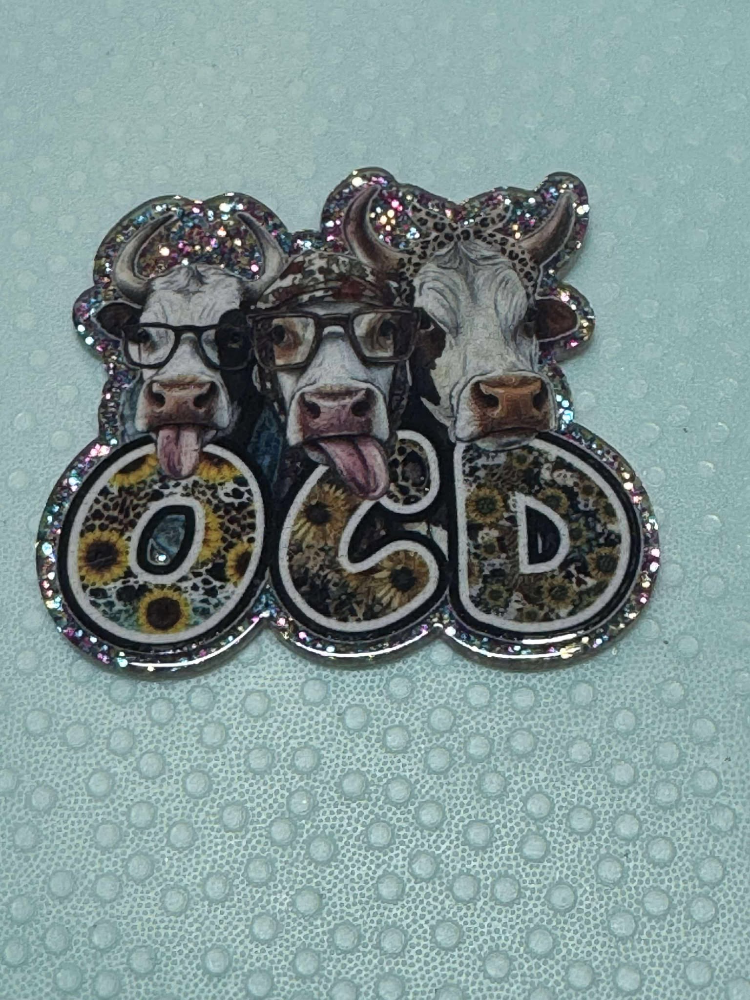 OCD, cow,  acrylic piece, for badges, pens, earrings etc