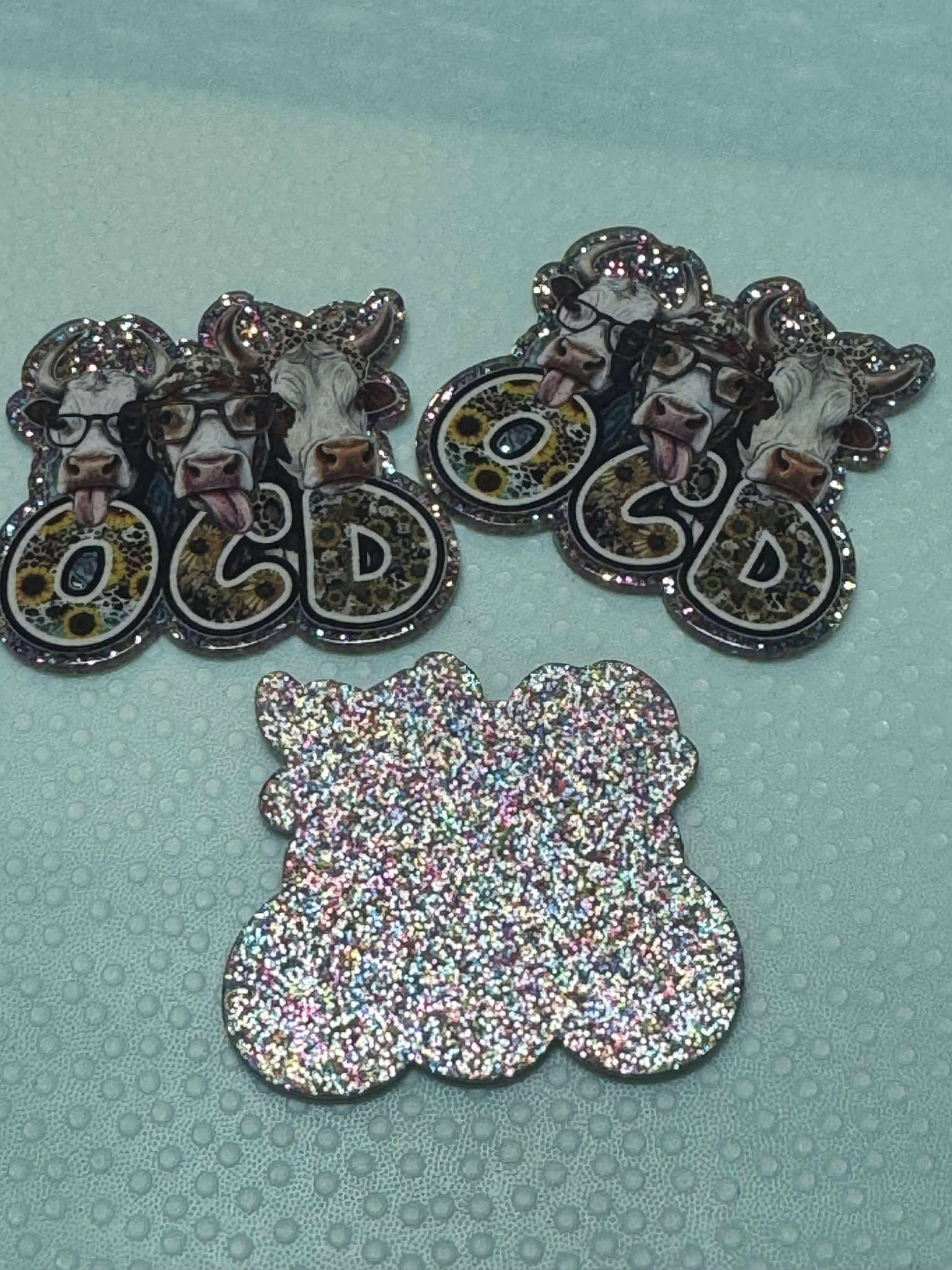 OCD, cow,  acrylic piece, for badges, pens, earrings etc