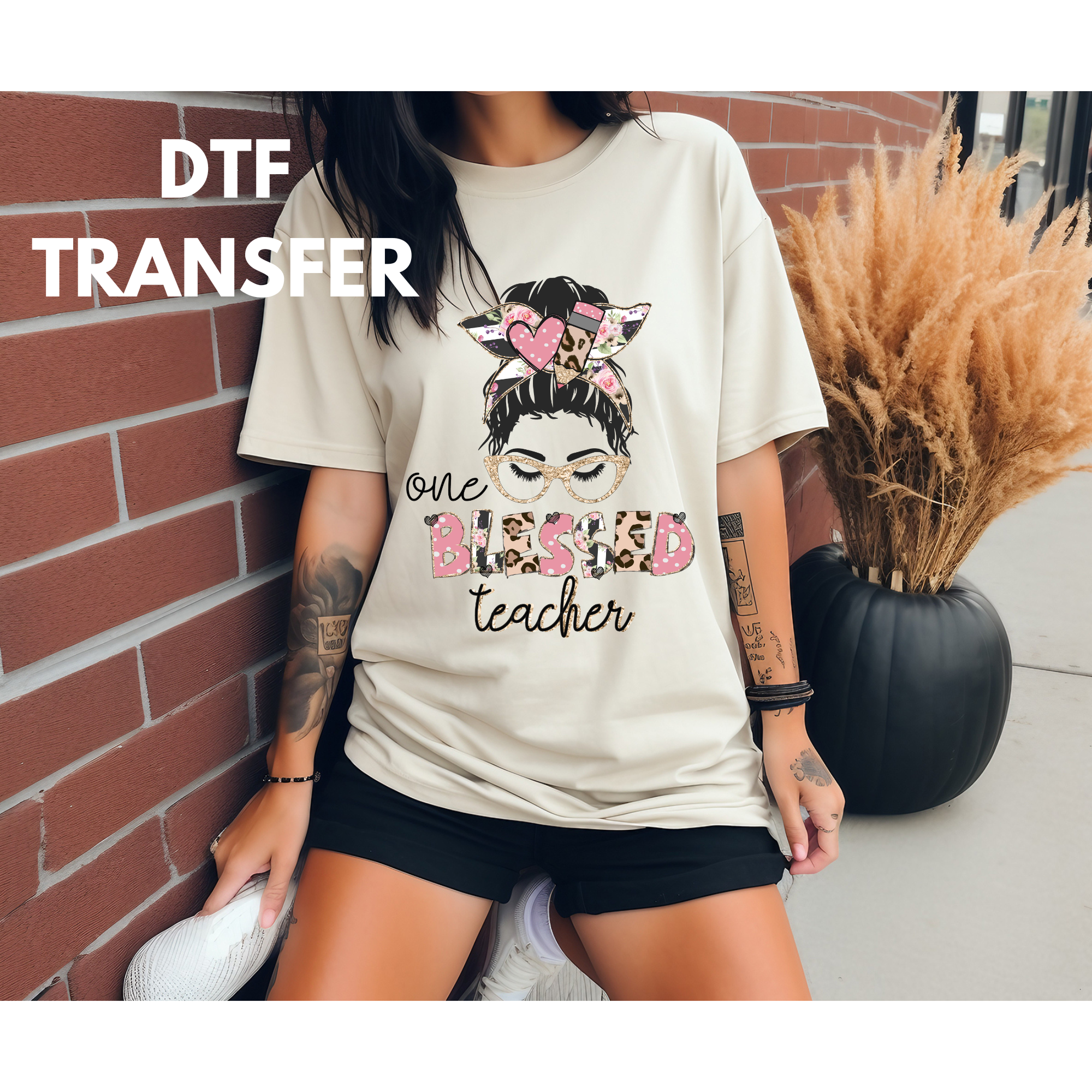 One blessed teacher DTF transfer for shirts, clothing etc