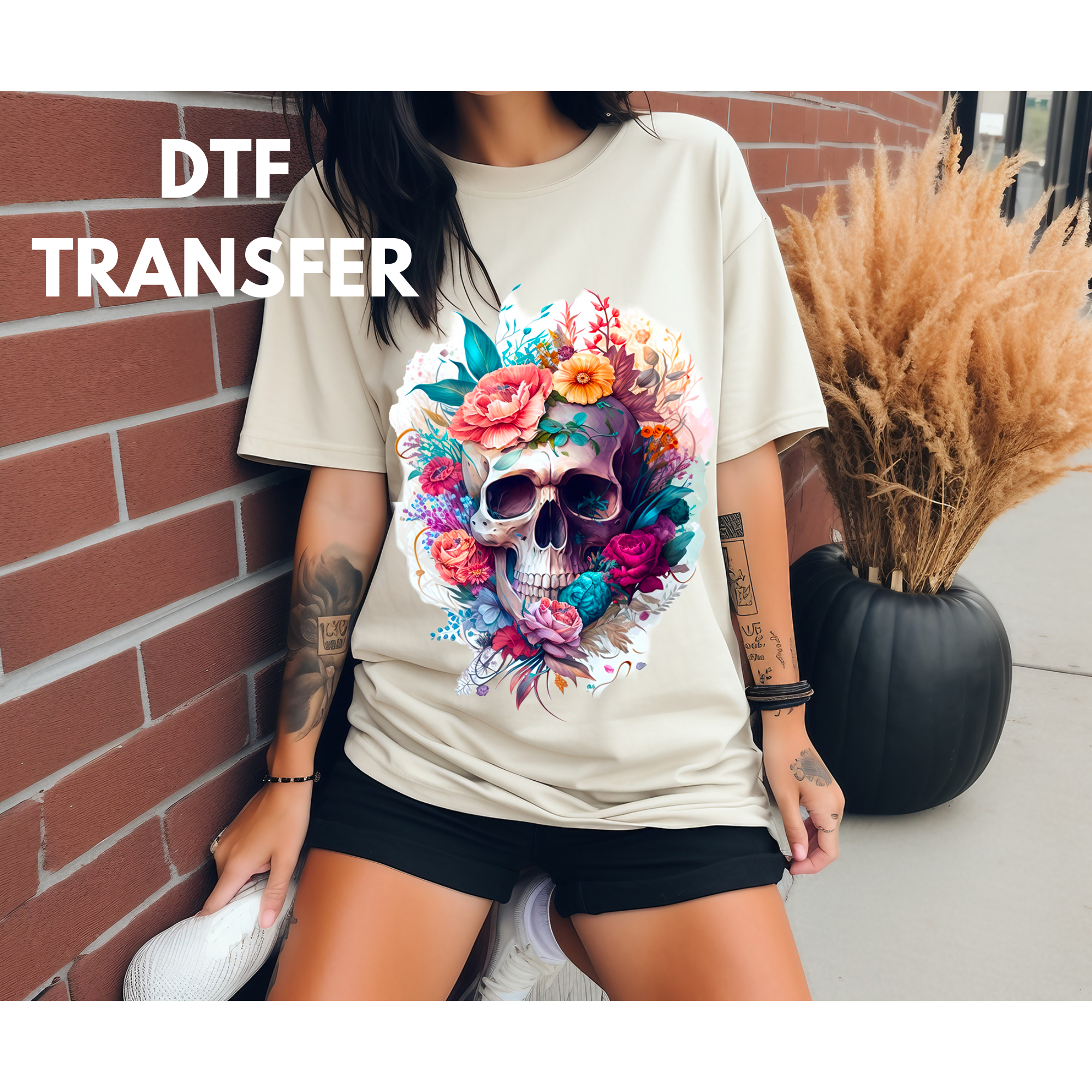 Skull DTF transfer for shirts, clothing etc