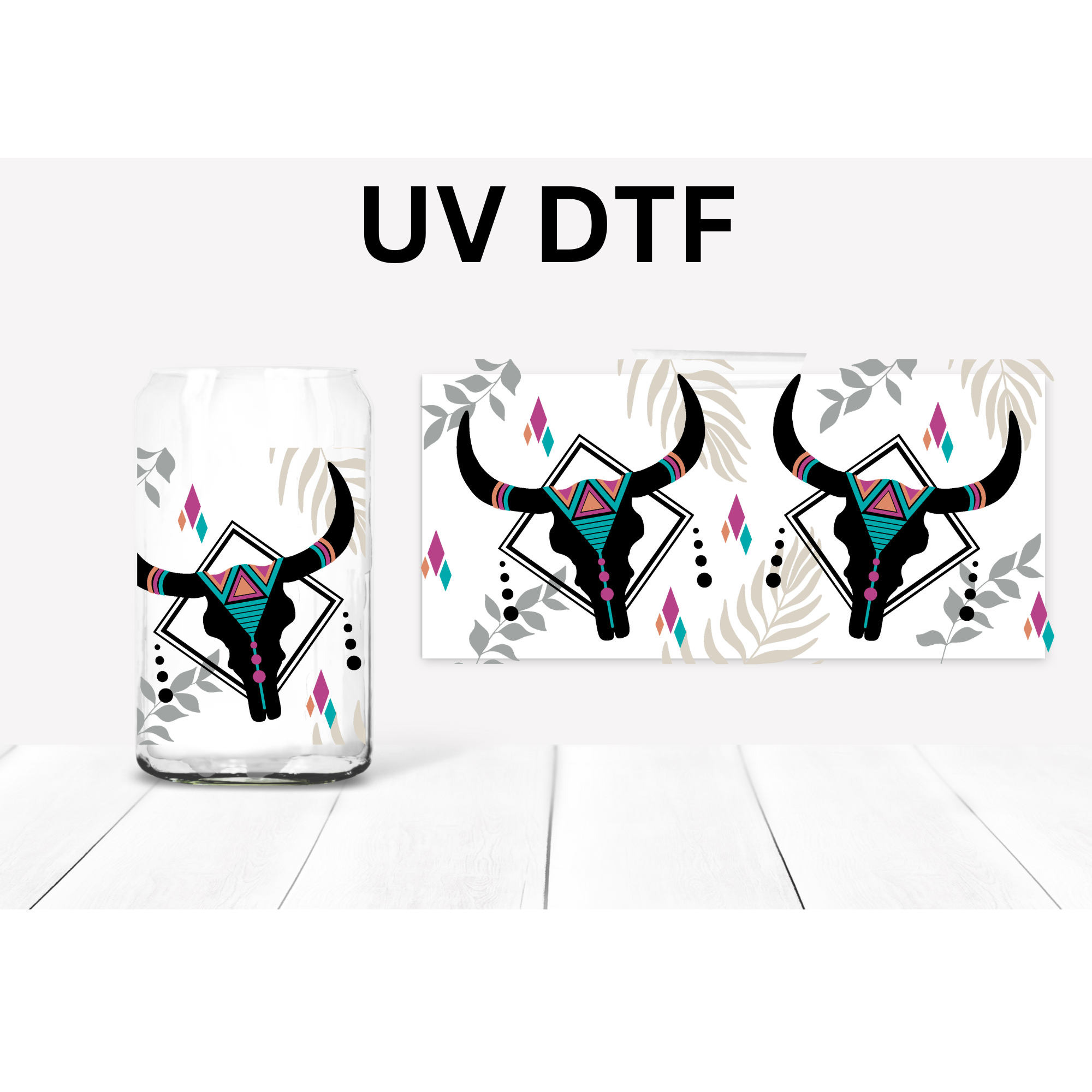 Southwestern cow skulls UV DTF transfer, 16 or 20 oz oz libbey size