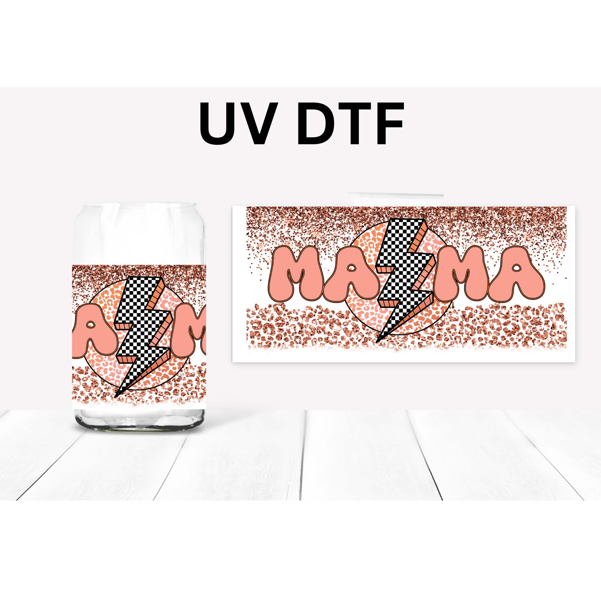 Rockin' Mama checkered UV DTF transfer, 16 oz libbey size