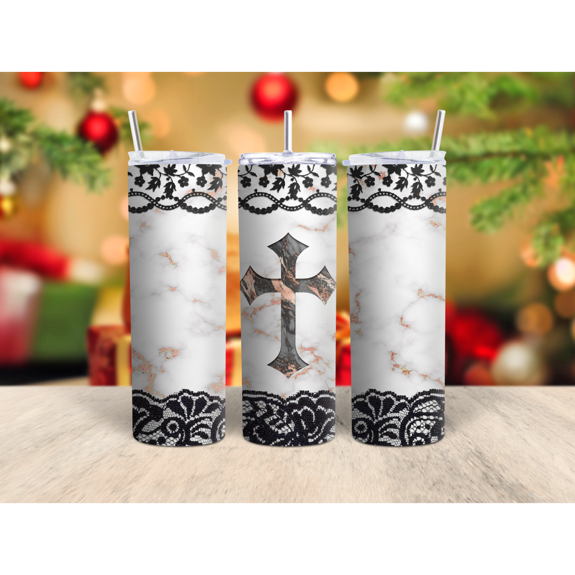 Cross with black and white, straight tumbler, multiple sizes