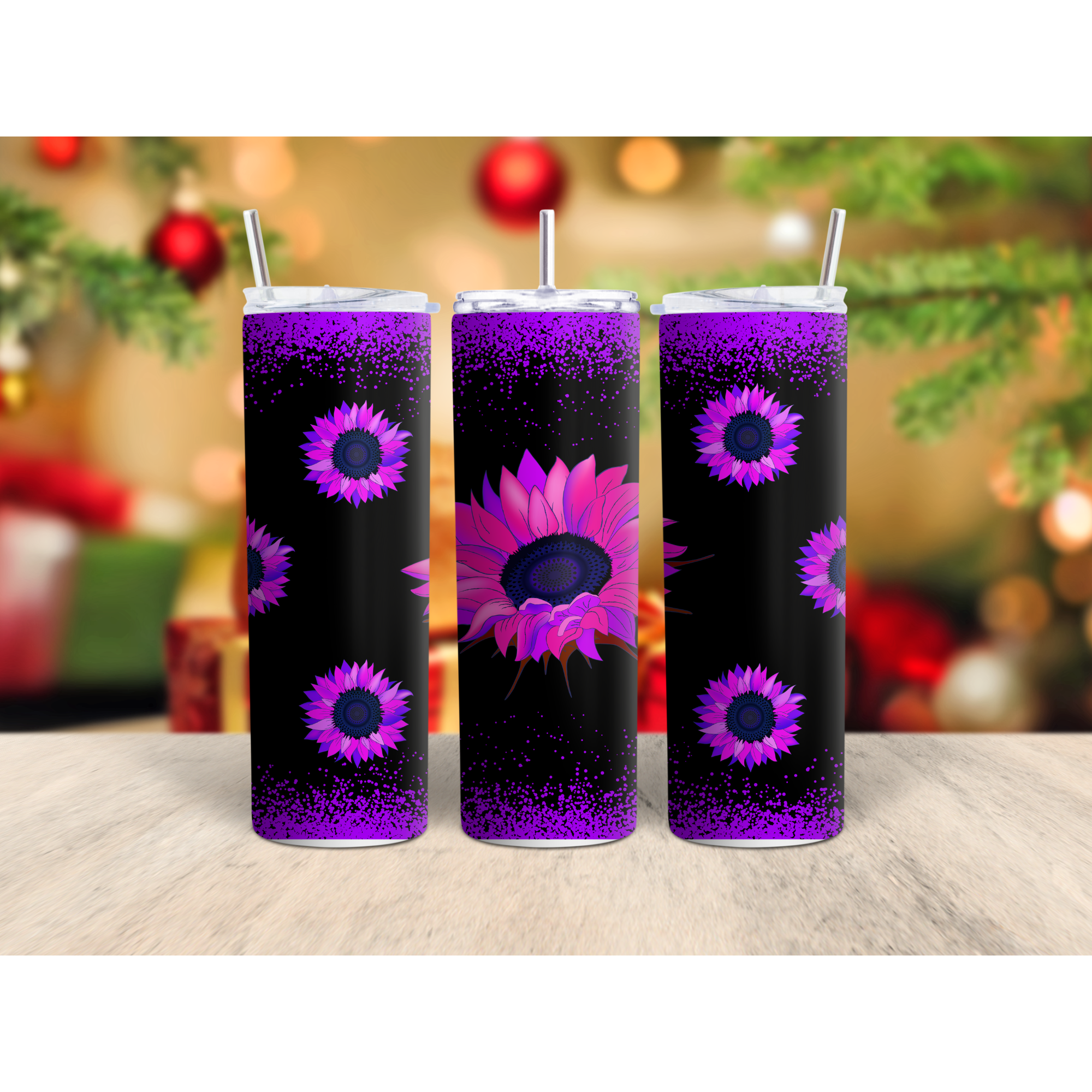 Purple sunflower, straight tumbler, multiple sizes