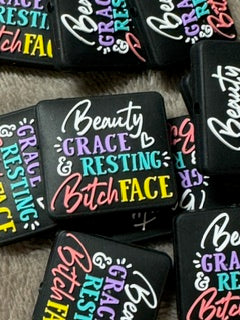 Beauty, grace and resting B face silicone focal for beadable items