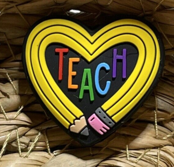 Teach, pencil heart silicone focal, for beadable items like pens